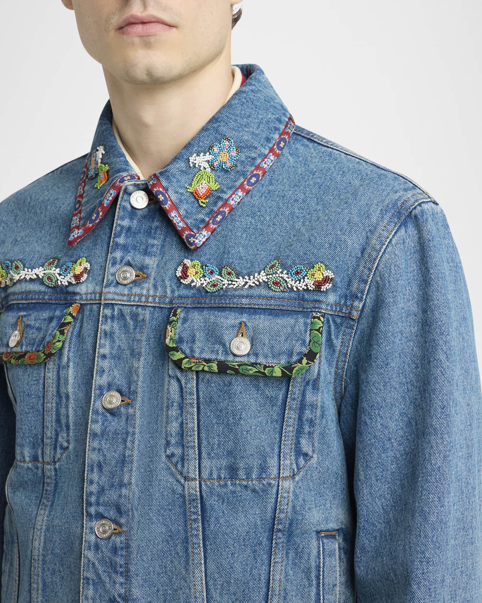 【関税込み】VALENTINO GARAVANI DENIM JACKET Valentino Garavani Men's Embroidered-Trim Denim Jacket