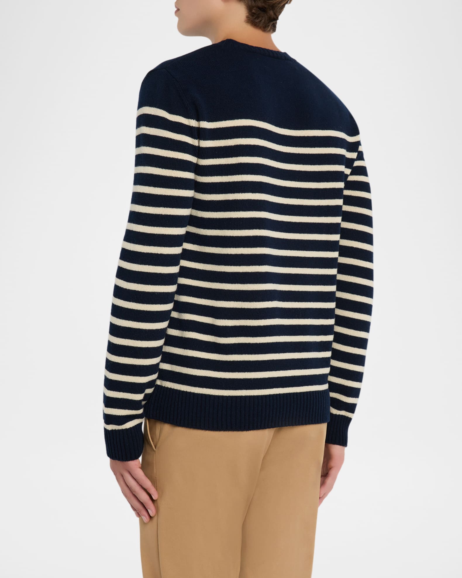 【VALENTINO】クルーネックニット カシミヤ100% Vロゴ ネイビー M Valentino Garavani Men's Chez Valentino Wool Stripe Logo-Jacquard
