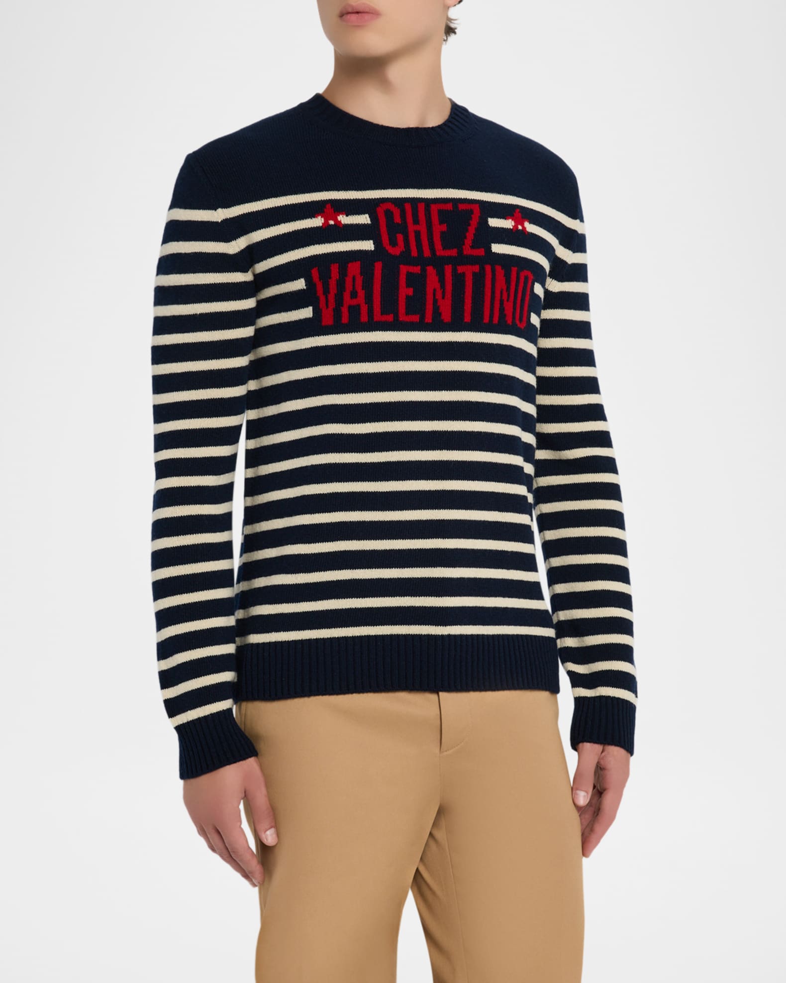 Valentino Garavani Men's Chez Valentino Wool Stripe Logo-Jacquard