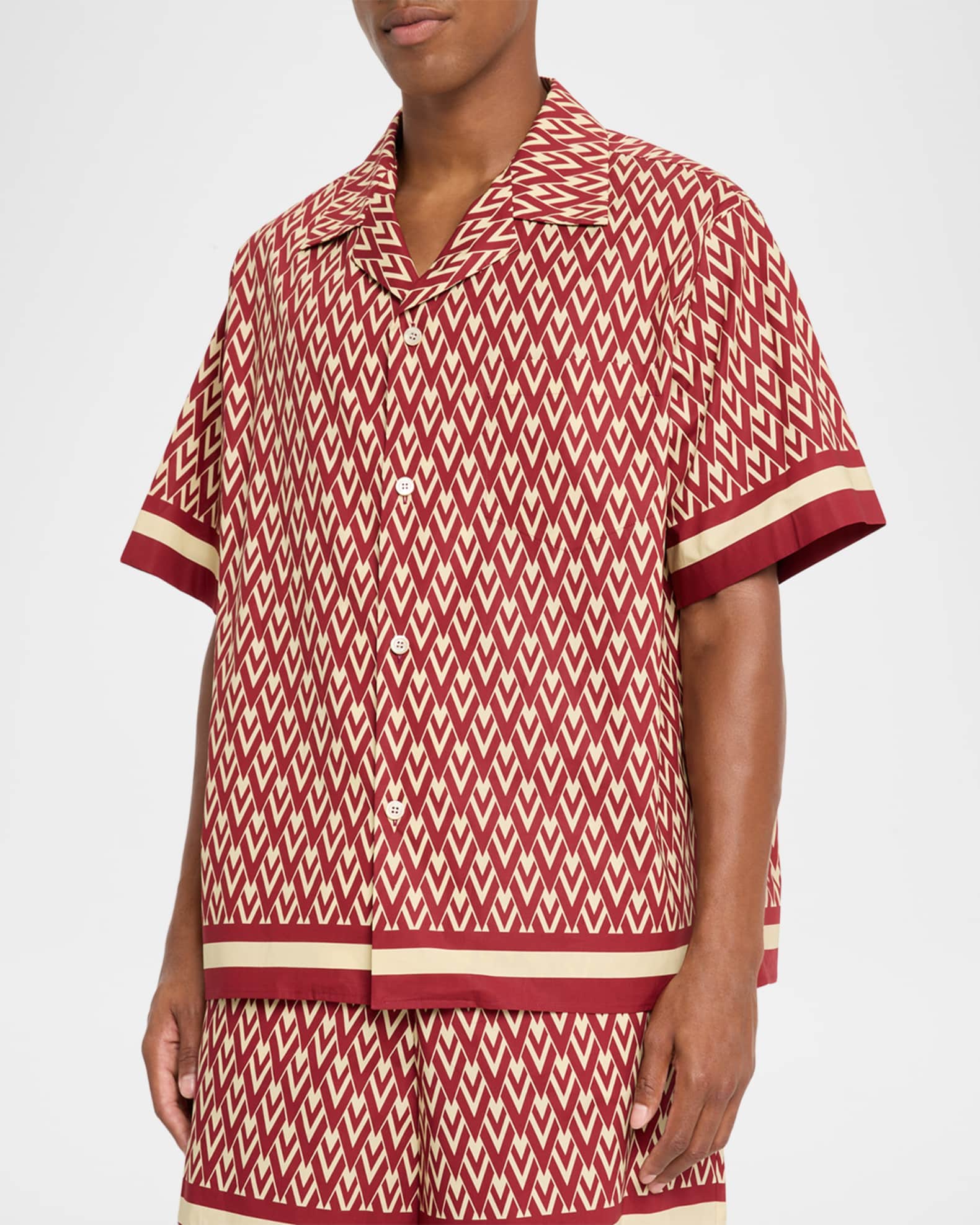 Valentino Garavani Men's Cotton Poplin Toute La V Camp Shirt