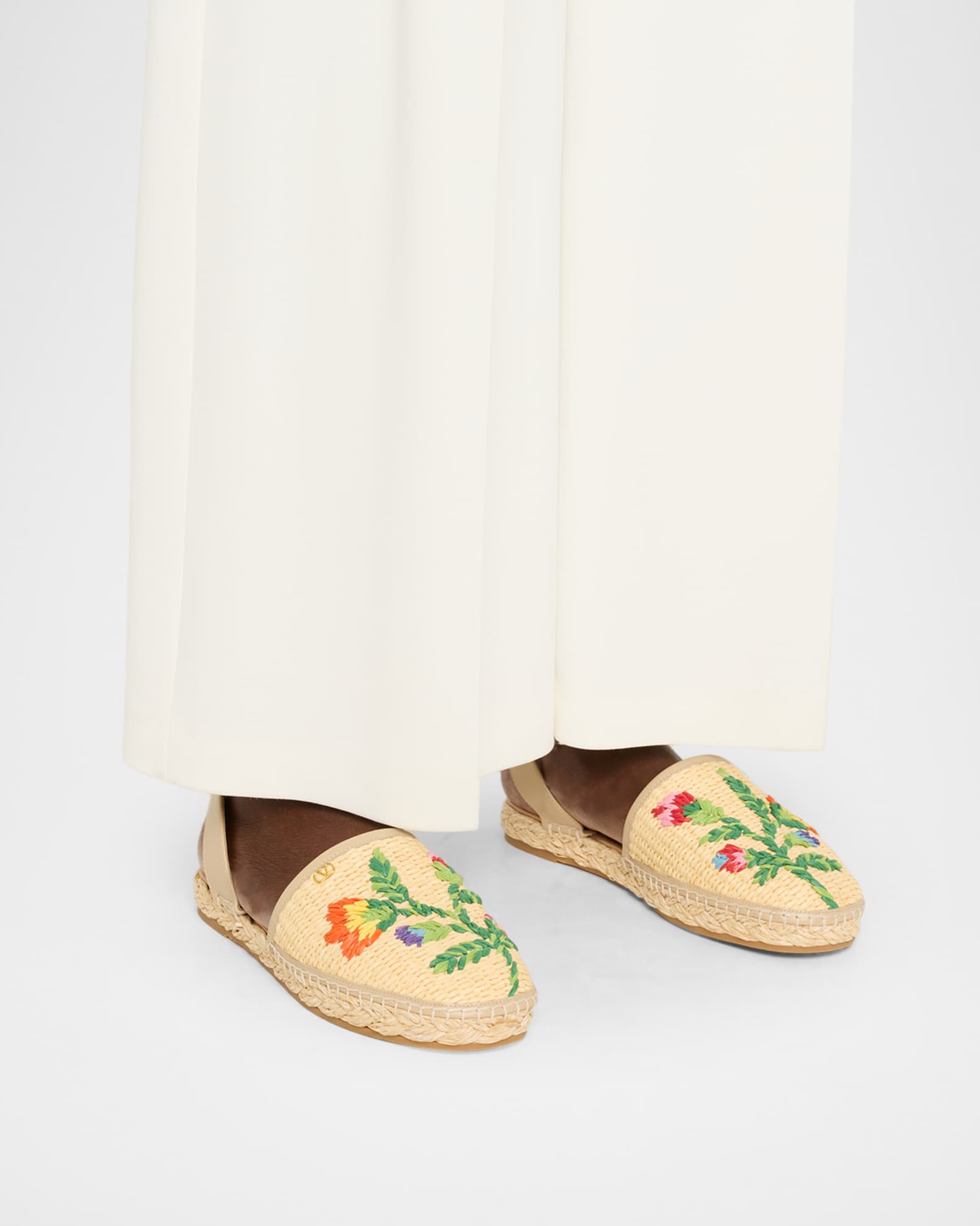 Valentino Garavani Bribri Raffia Flower Flat Espadrille Sandals