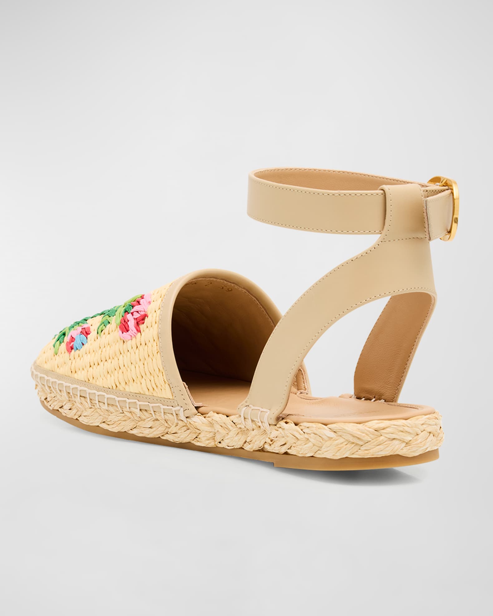 Valentino Garavani Bribri Raffia Flower Flat Espadrille Sandals