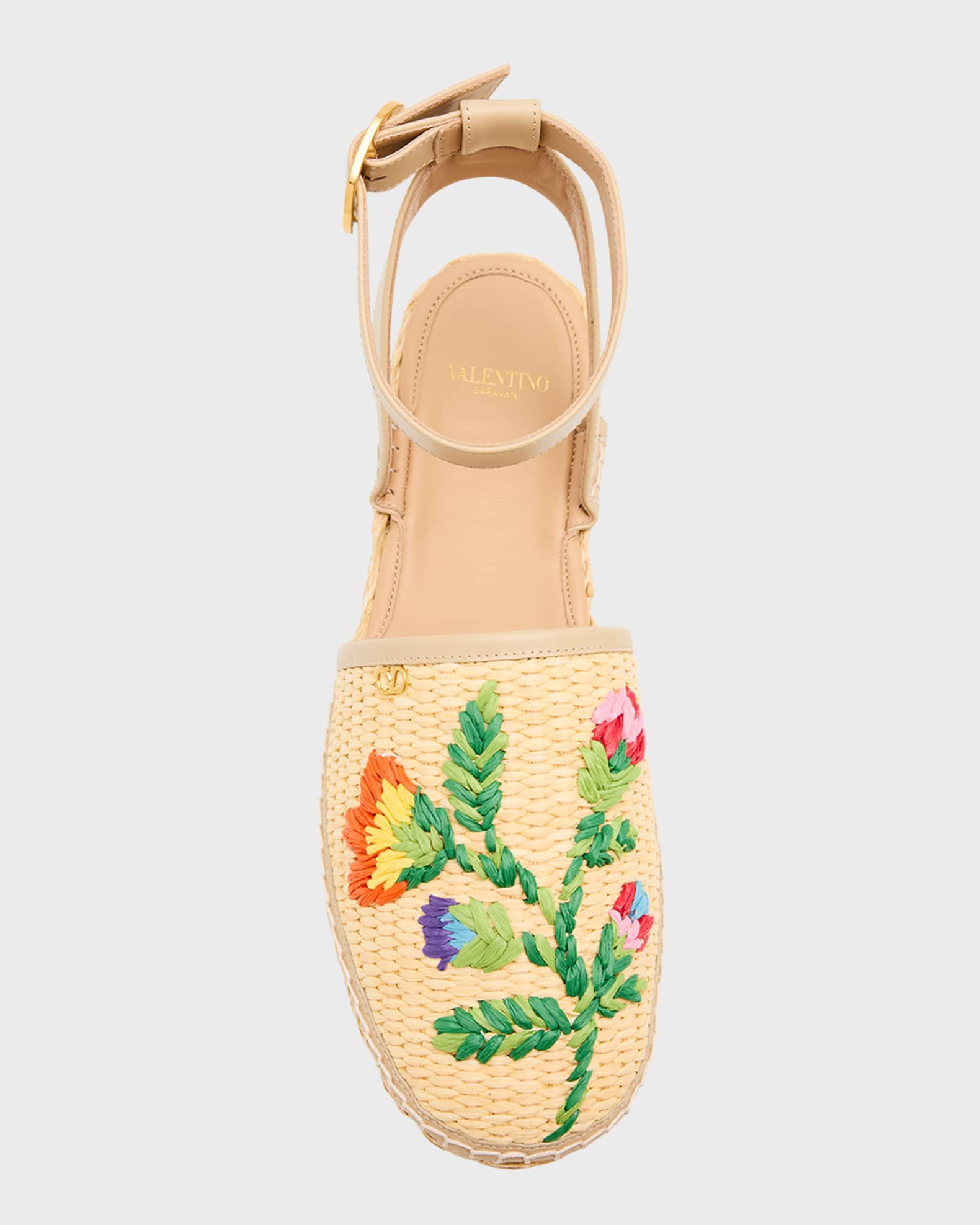 Valentino Garavani Bribri Raffia Flower Flat Espadrille Sandals