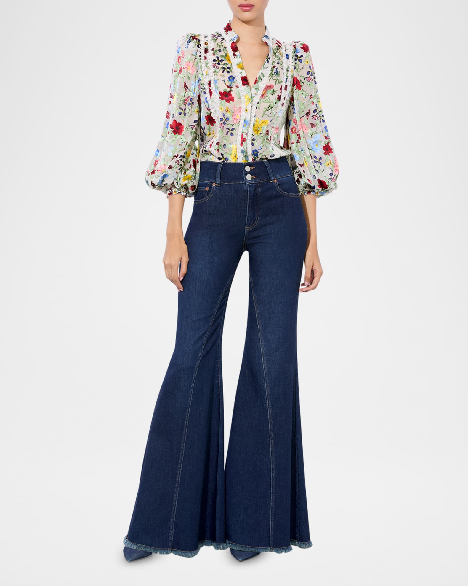 Arlette Floral Blouson-Sleeve Blouse  1