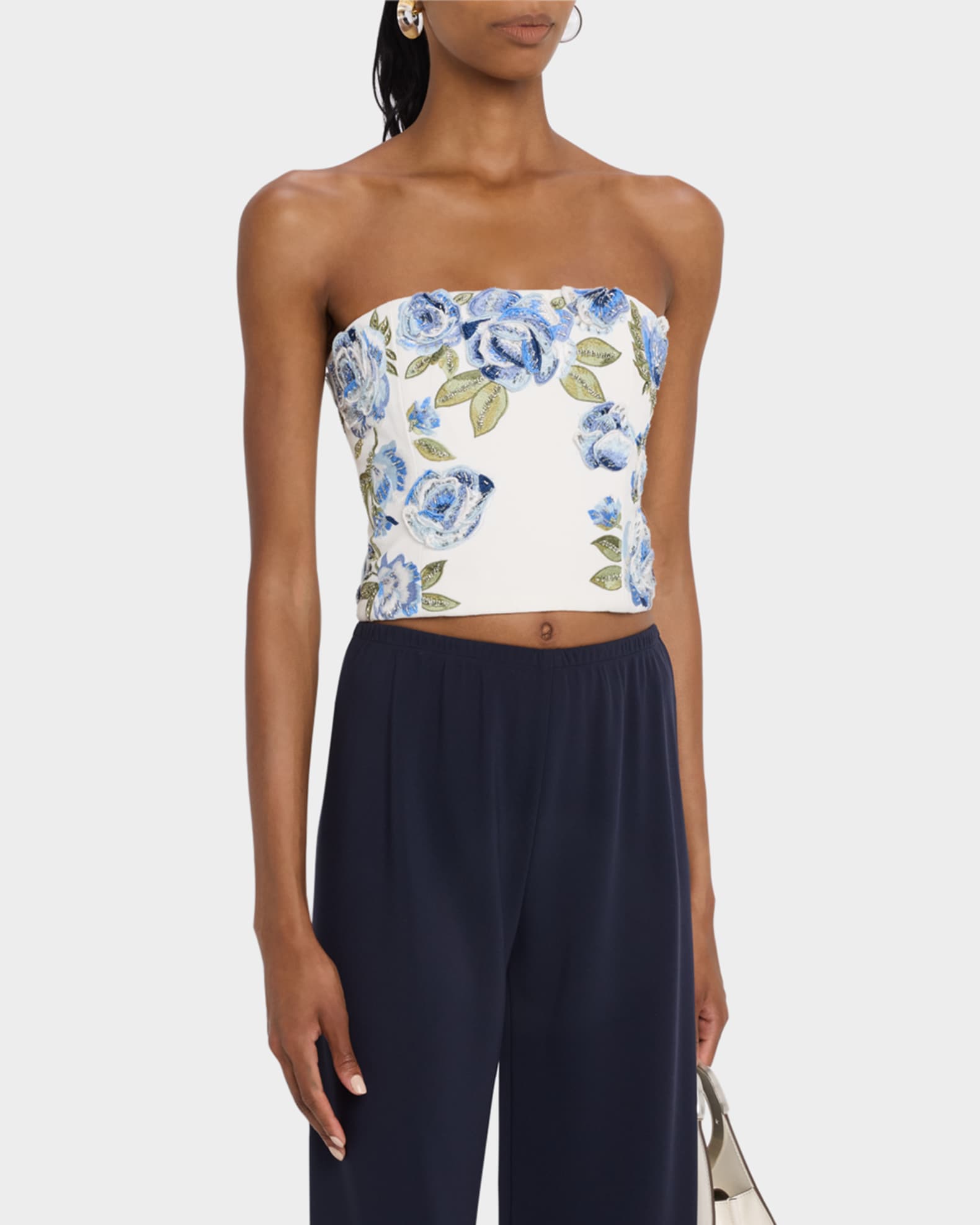 Alice and Olivia Randie Strapless Floral Appliqué Top