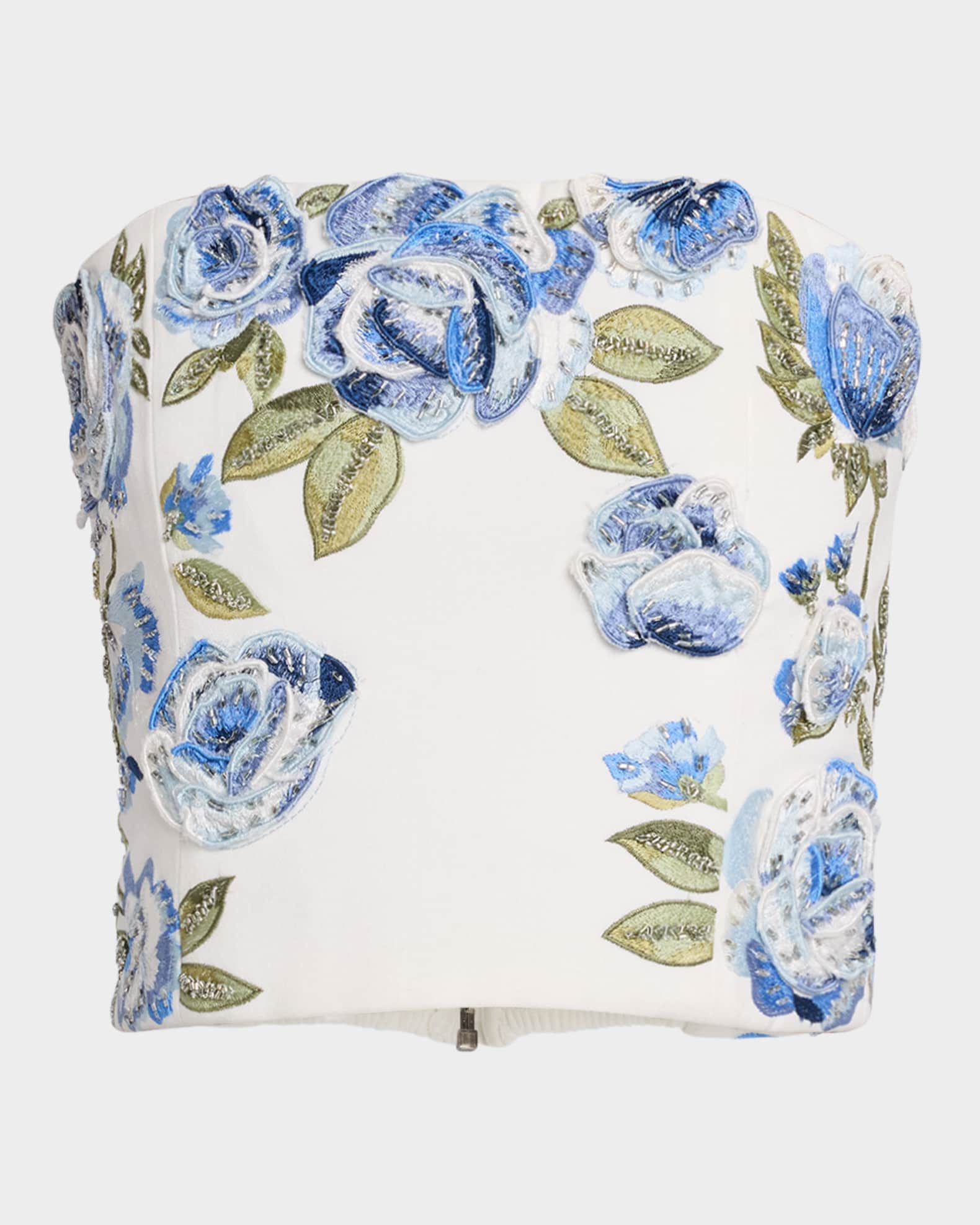 Cece Floral Embellished Cropped Top 0