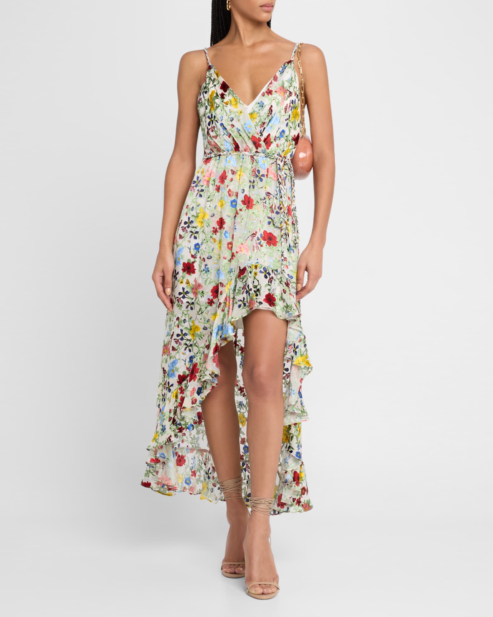 Tara Floral Cascading Ruffle Midi Dress