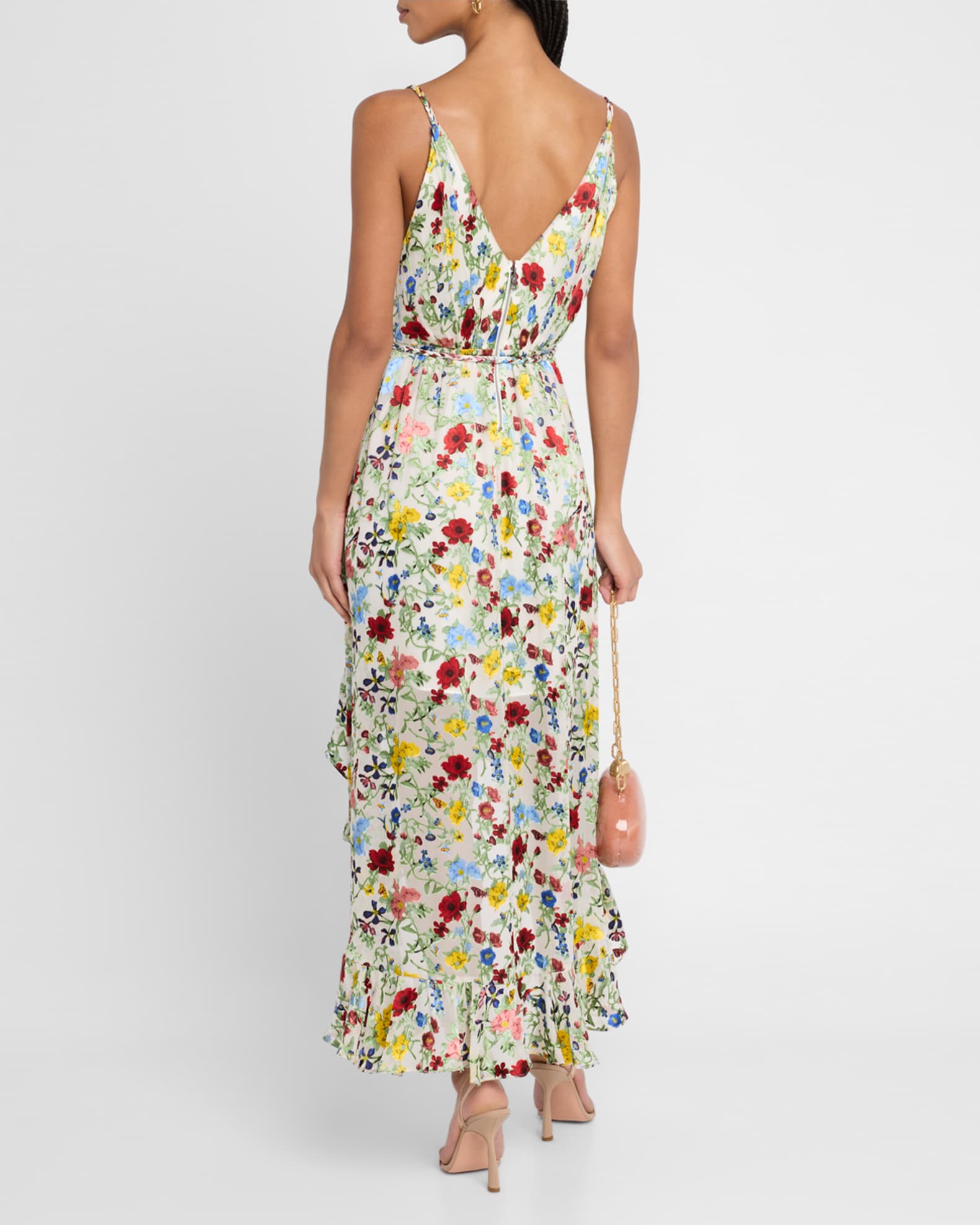 Tara Floral Cascading Ruffle Midi Dress