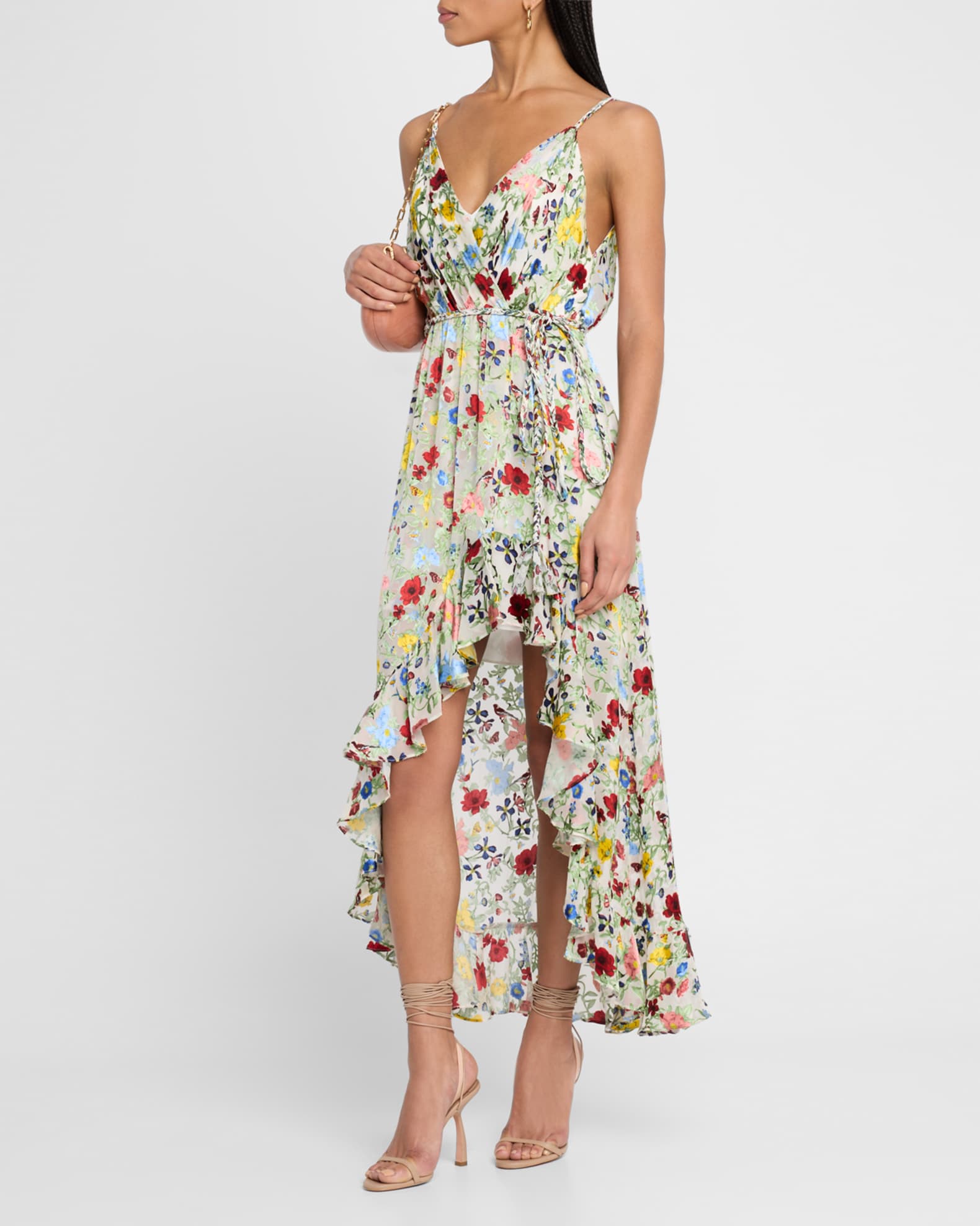 Tara Floral Cascading Ruffle Midi Dress