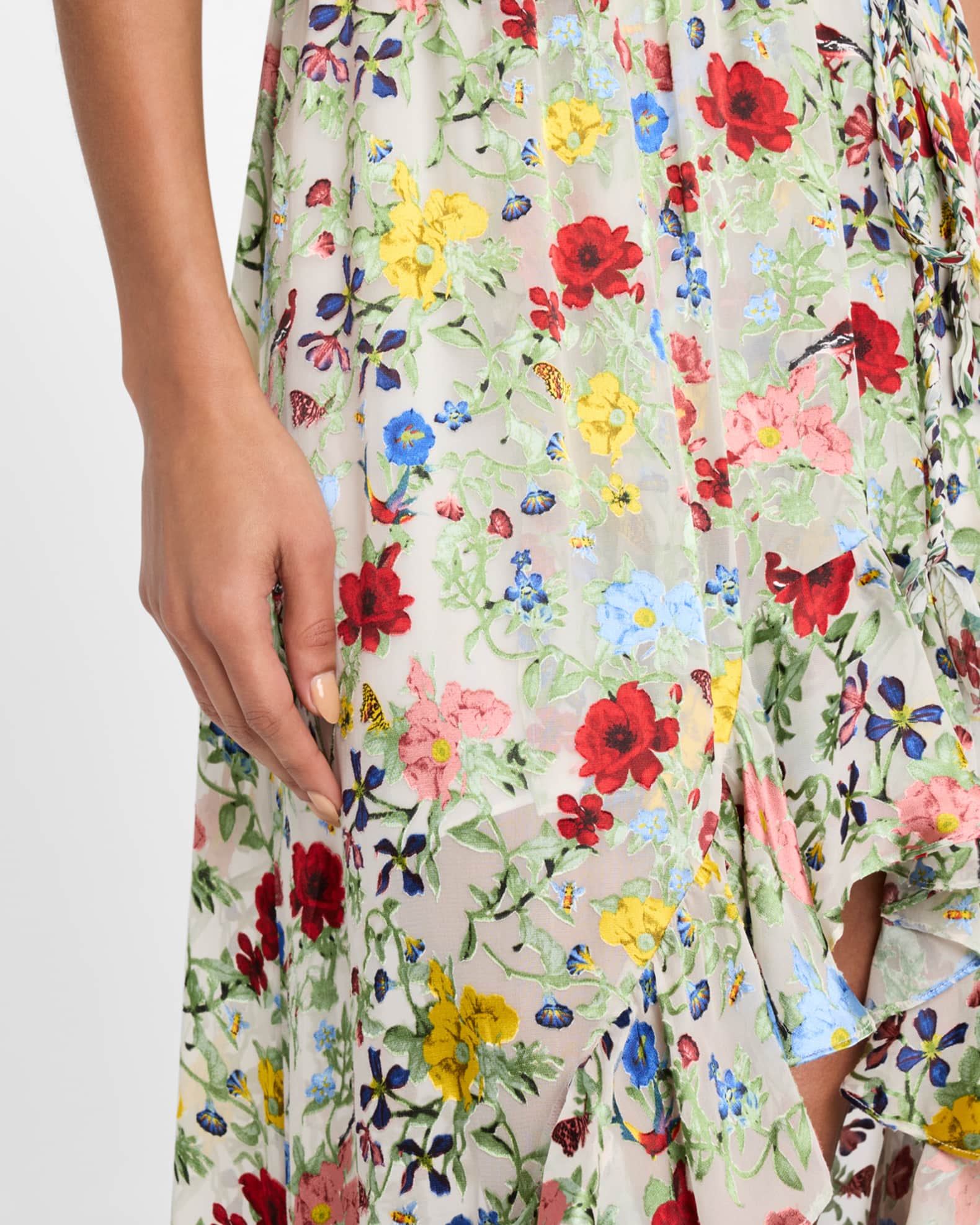 Tara Floral Cascading Ruffle Midi Dress