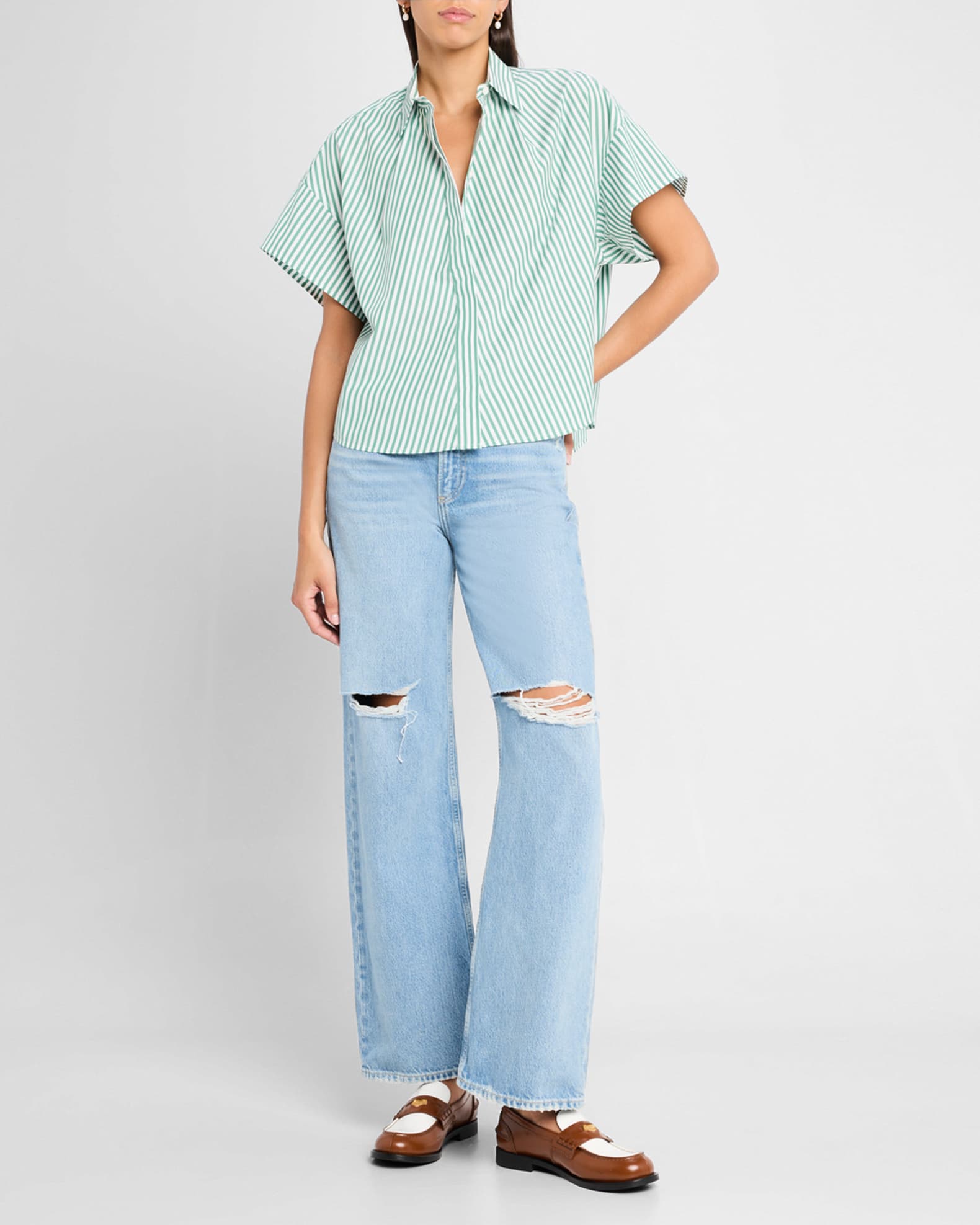 Martha Short-Sleeve Stripe Poplin Shirt 1