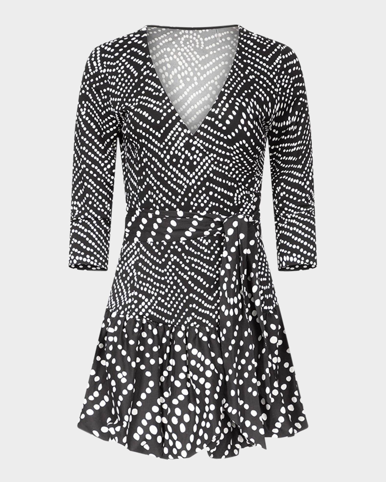 Heather Polka Dot Flounce Mini Wrap Dress 0