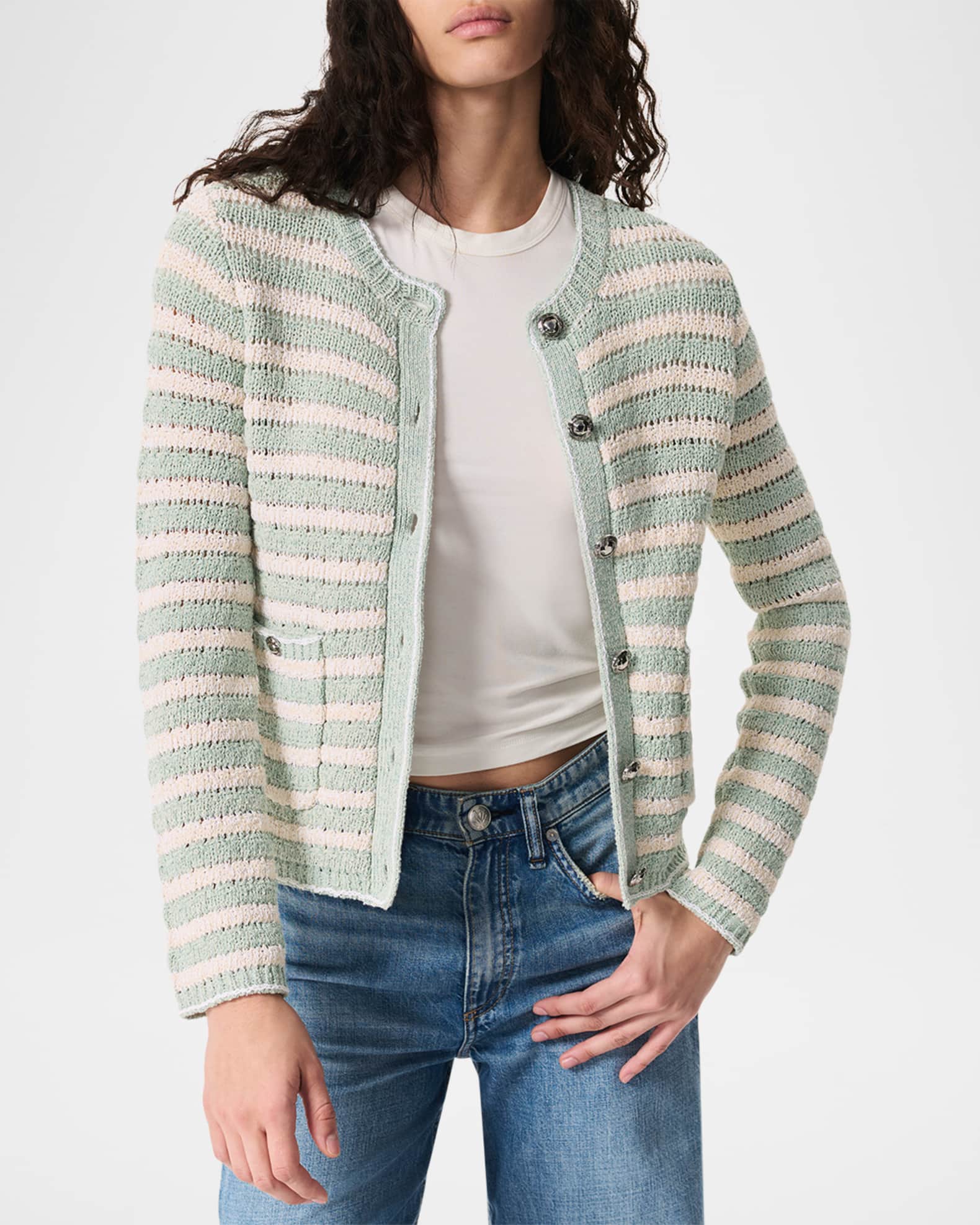 Robin Egg Stripe Collared Button Cardigan main image 1