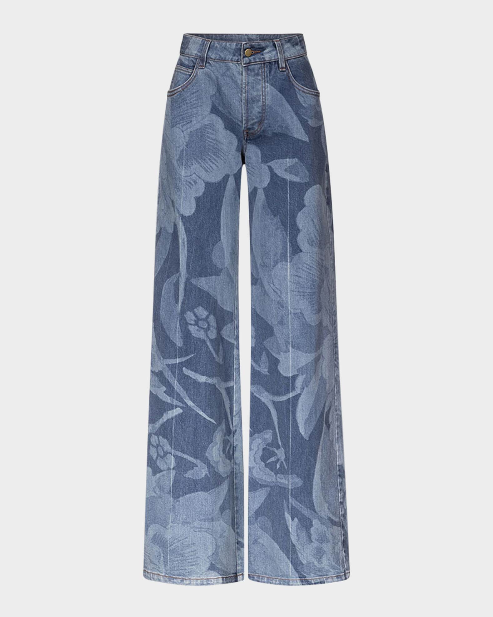 Mabel Floral-Print Denim Jeans 0