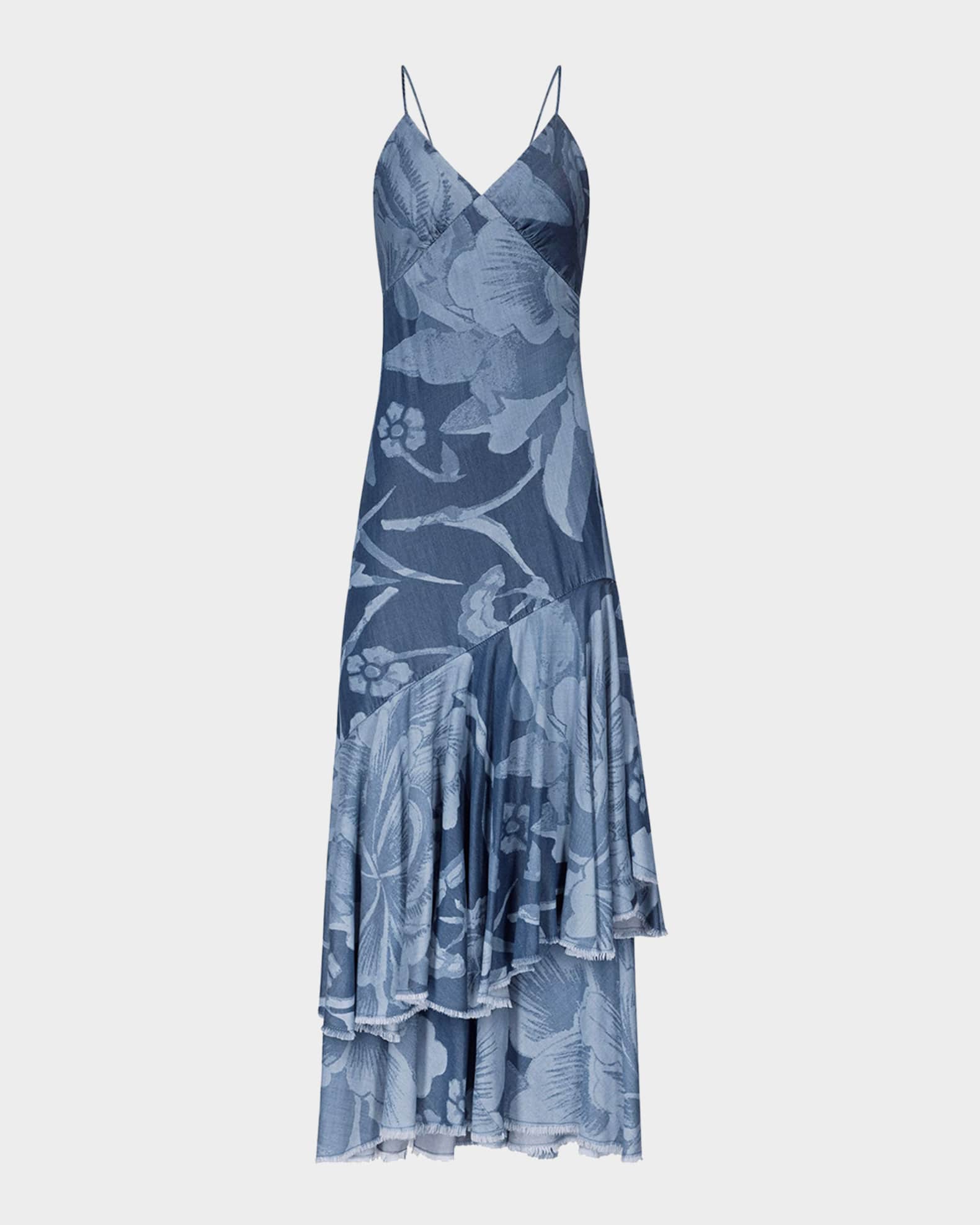 Luisa Floral-Print Ruffle Maxi Dress 0