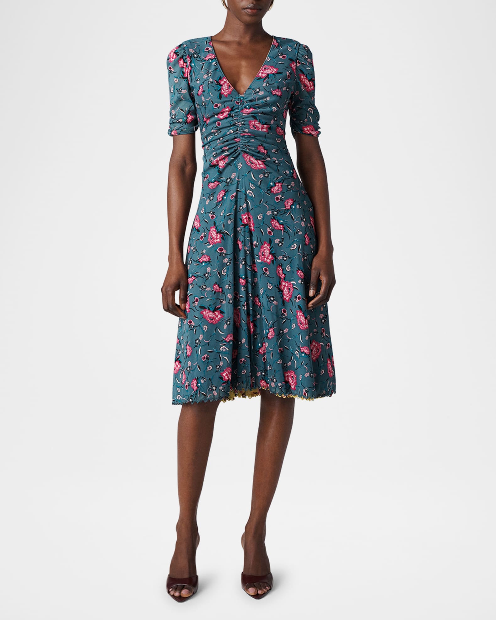 Koren Ruched Reversible Floral-Print Dress 1