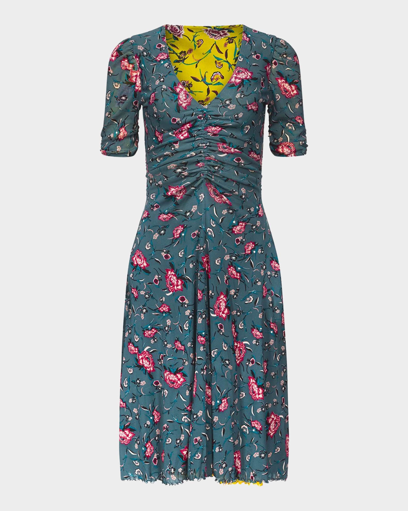 Koren Ruched Reversible Floral-Print Dress 0