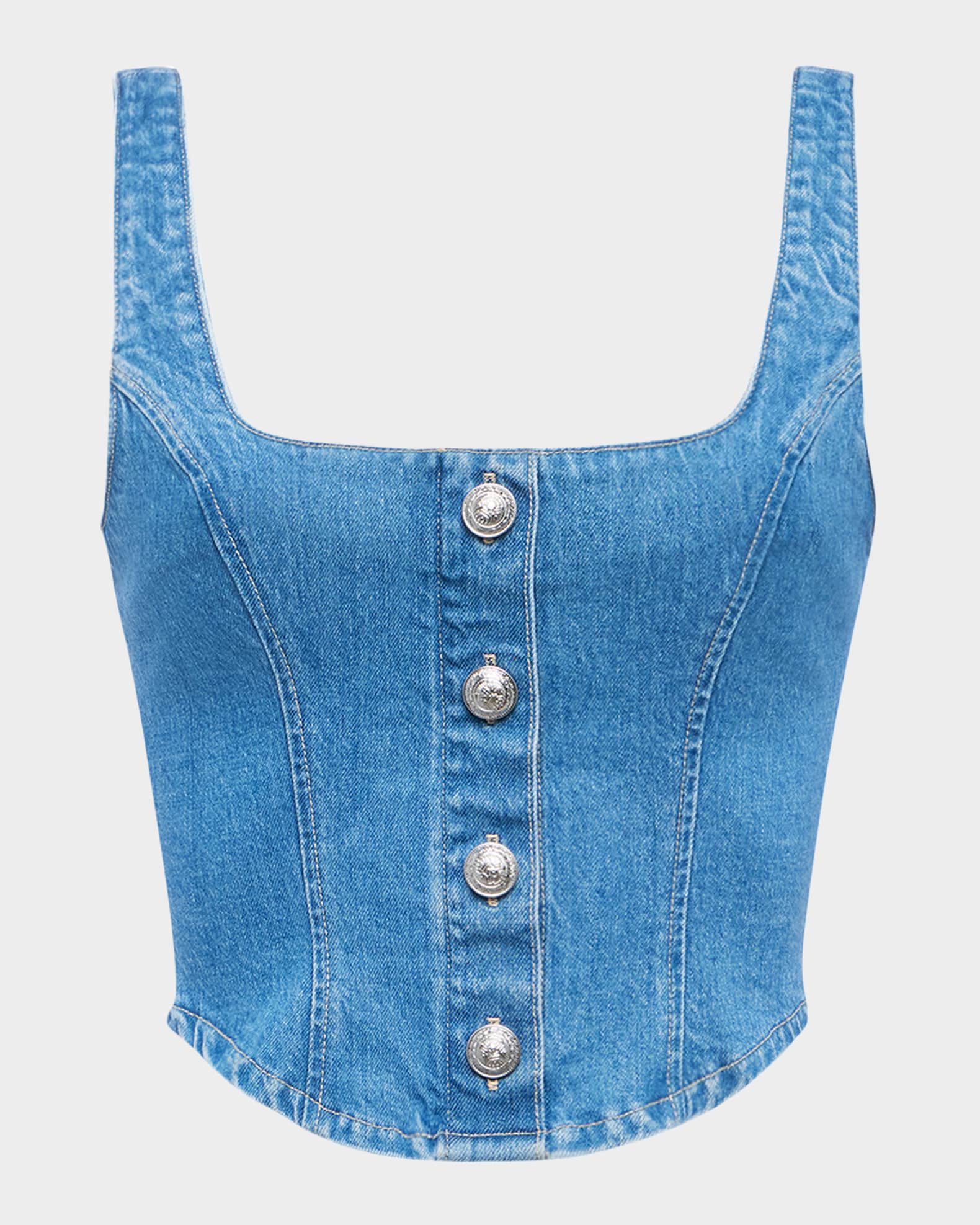 Saga Button-Front Denim Top  0