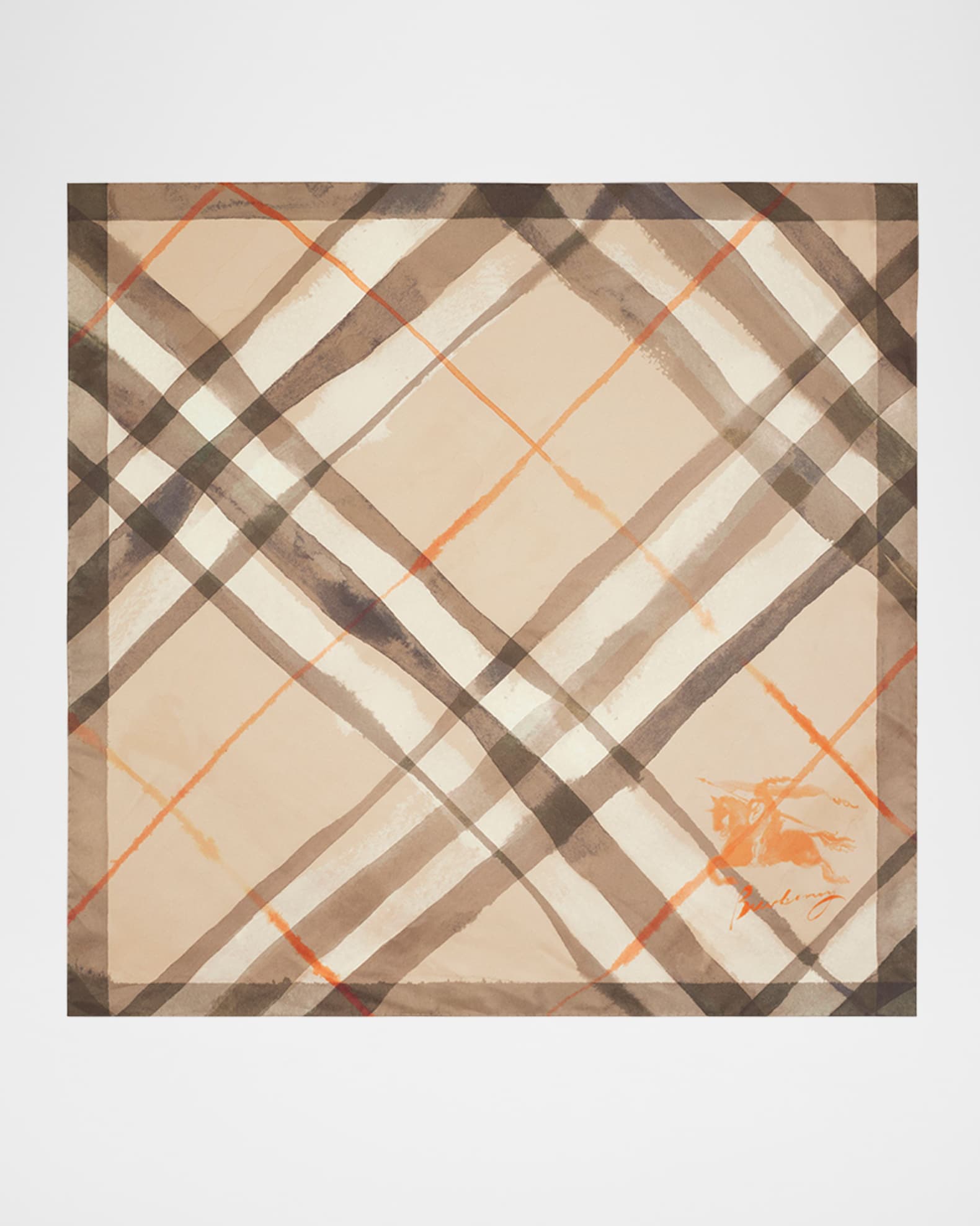 Watercolor Check-Print Silk Scarf 1