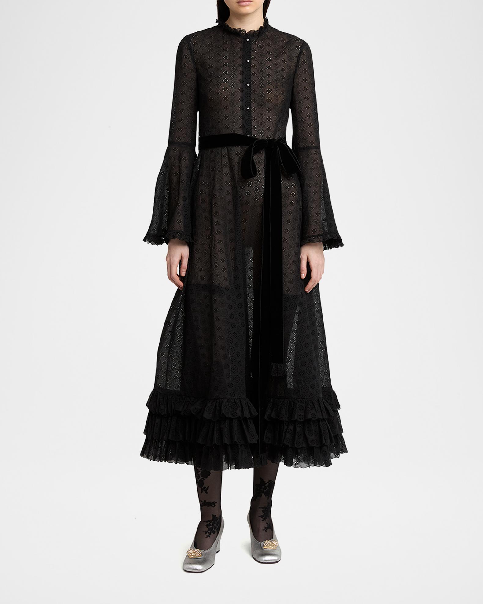 Valentino Garavani Daisy Sangallo Ruffle Trim Belted Midi Dress ...