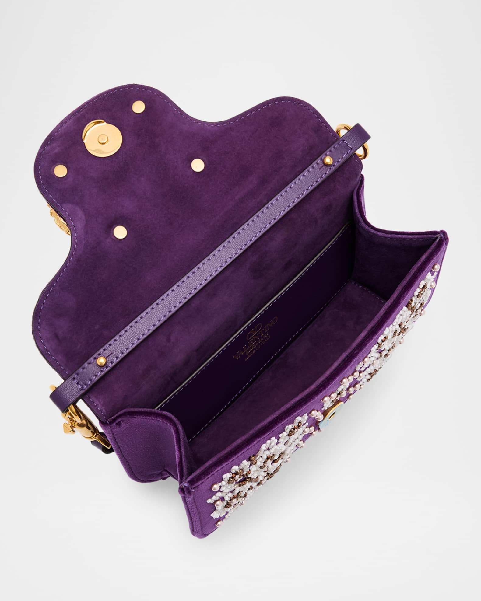 Valentino Garavani Loco Small Peonies Beaded Velvet Shoulder Bag