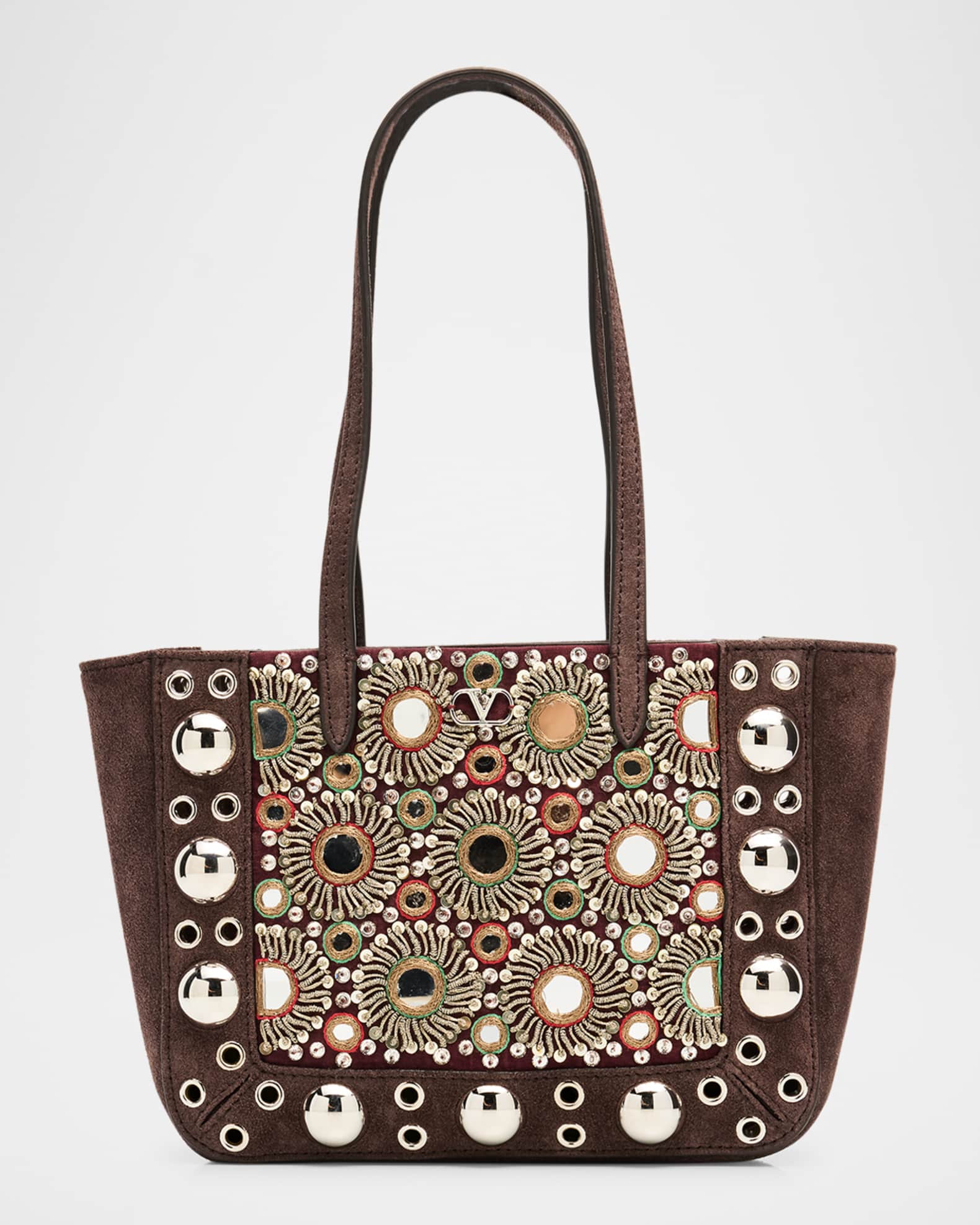 Valentino Garavani Nellcote Mirror-Embellished Suede Mini Tote Bag