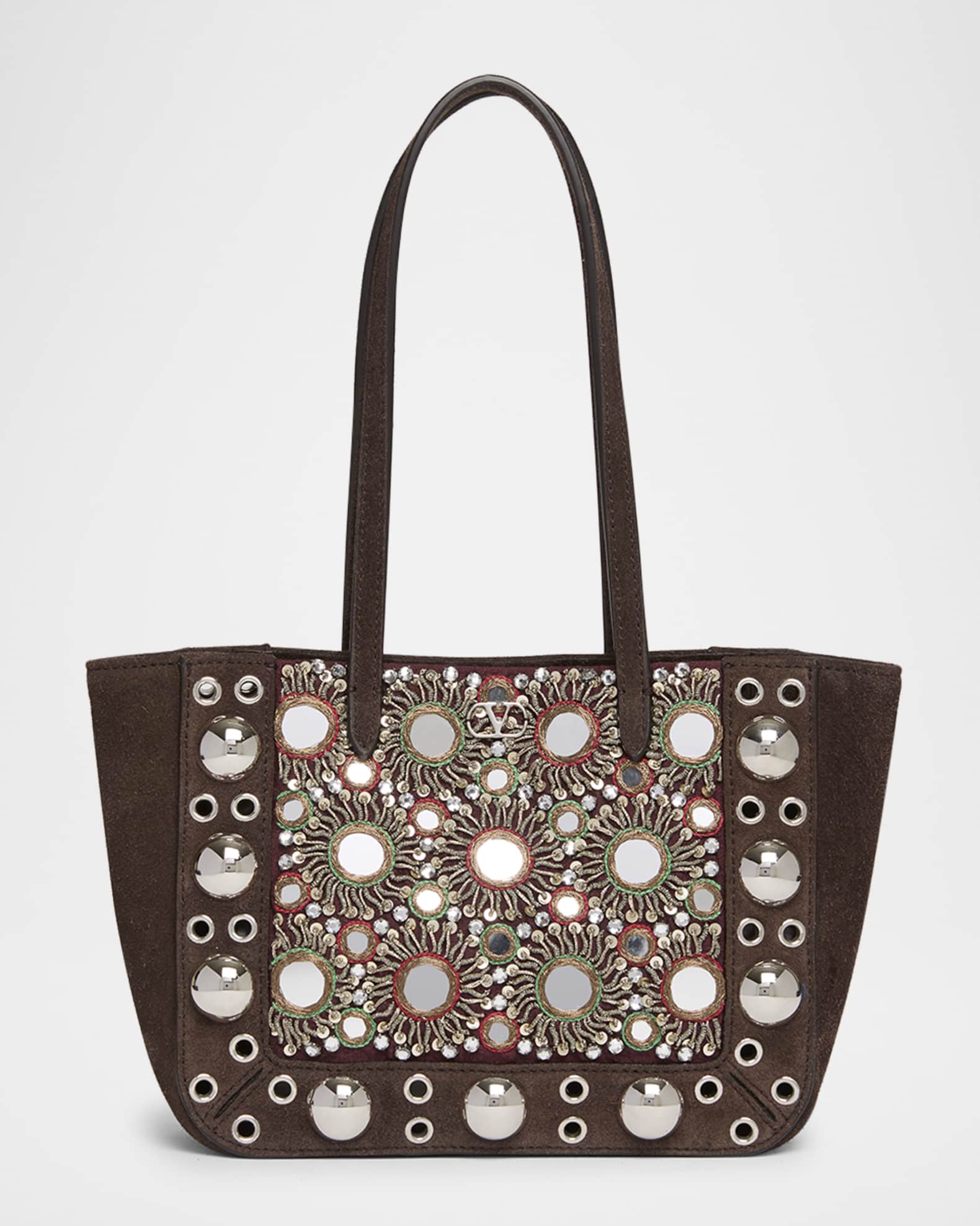 トートバッグ VALENTINO FW25 MINI TOTE | NELLCOTE | RI (7W2B0R89HCB AYG) Valentino Garavani Nellcote Mirror-Embellished Suede Mini