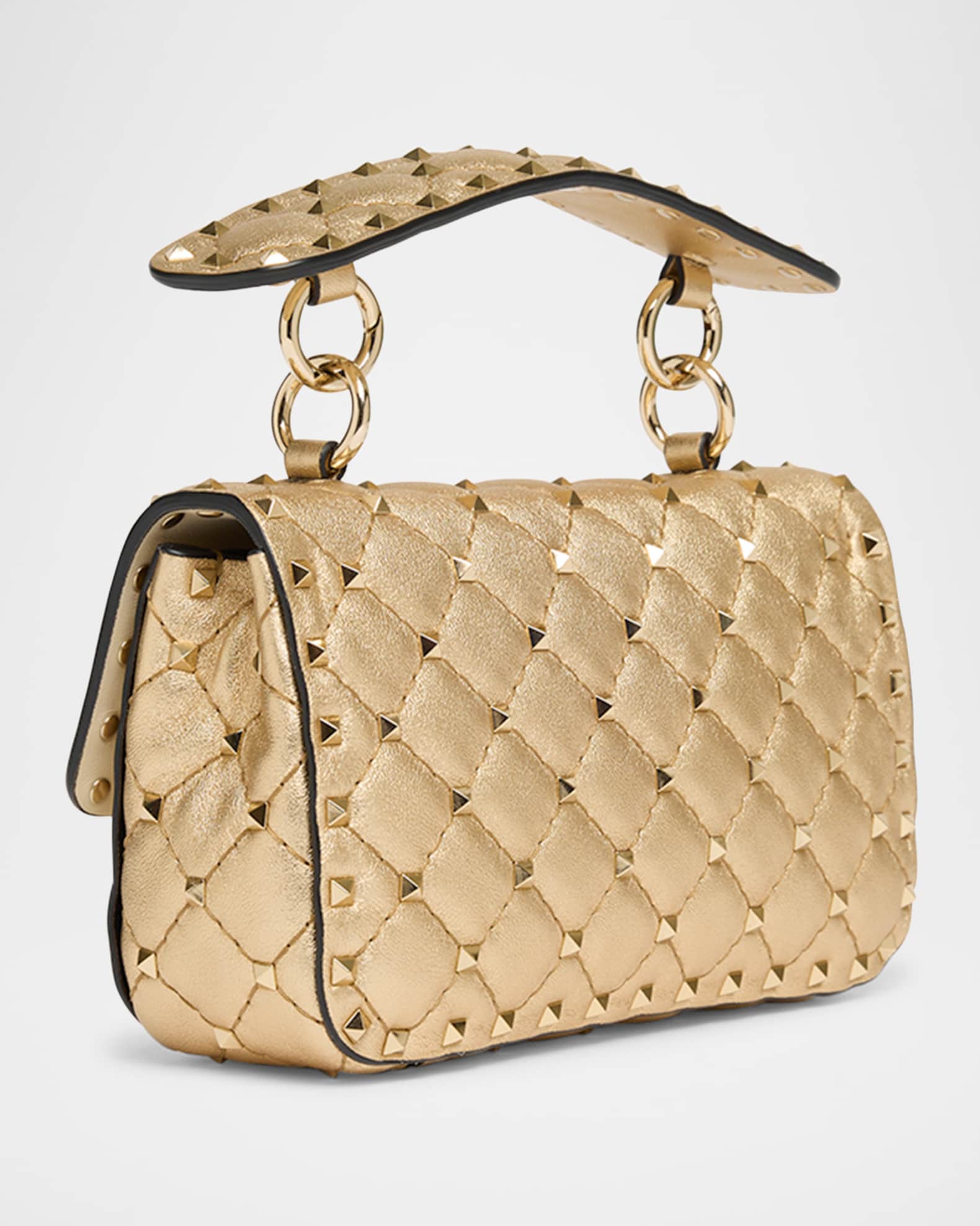 Valentino Garavani Quilted Rockstud Laminated Leather Top-Handle