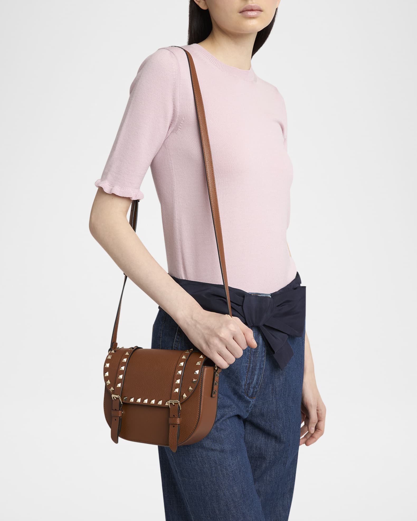 Valentino Garavani Small Rockstud Leather Saddle Crossbody