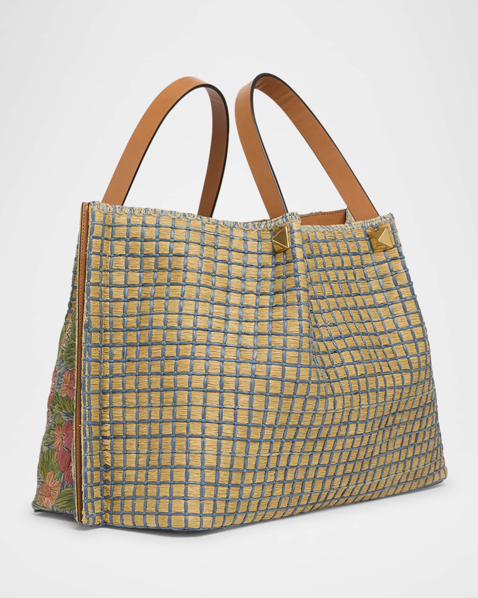 【VALENTINO】フローラル刺繍 シンセティックラフィア トート M Medium Shopping Bag In Raffia With Floral Embroidery for