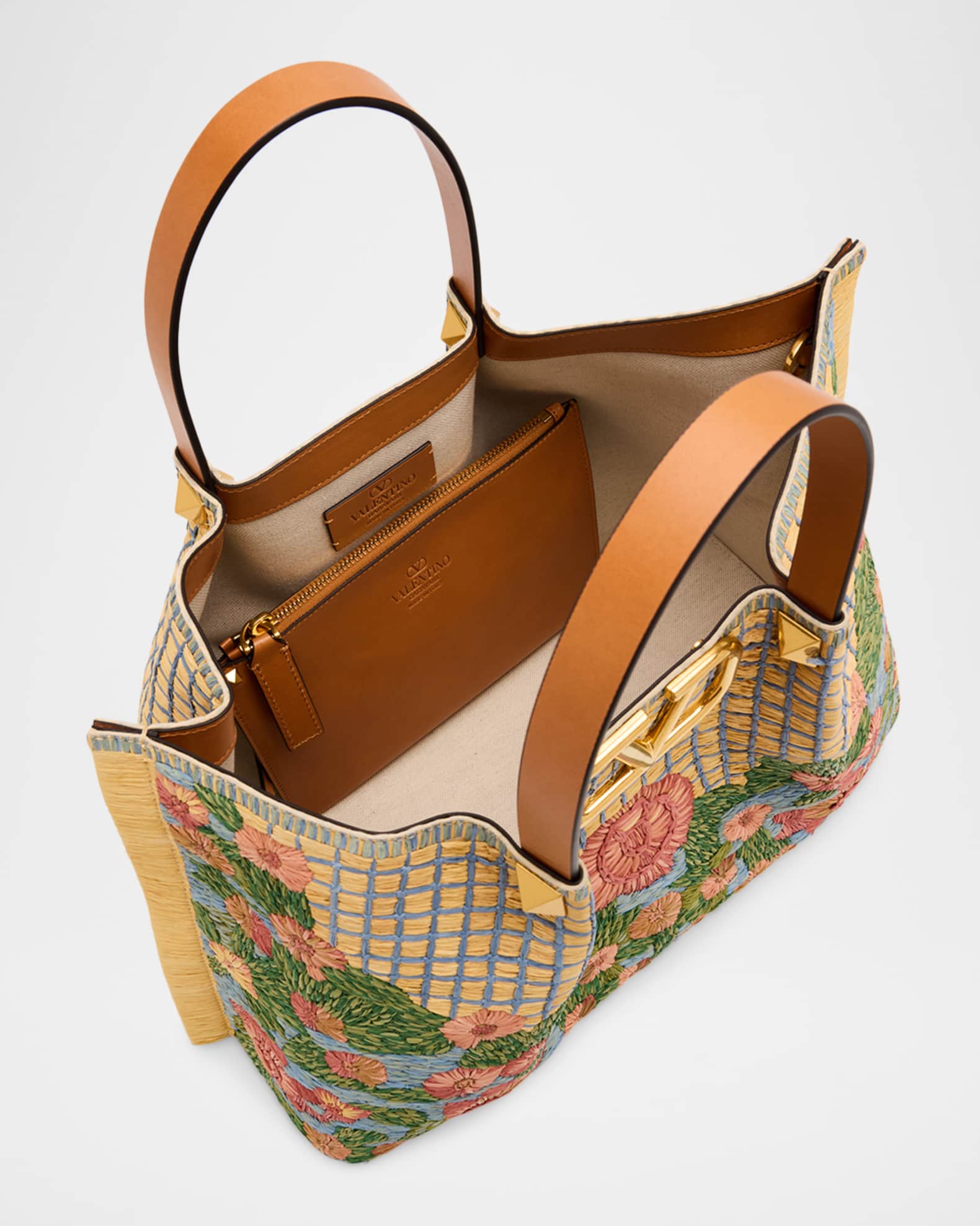 Valentino Garavani Floral-Embroidered Raffia Tote Bag | Neiman Marcus