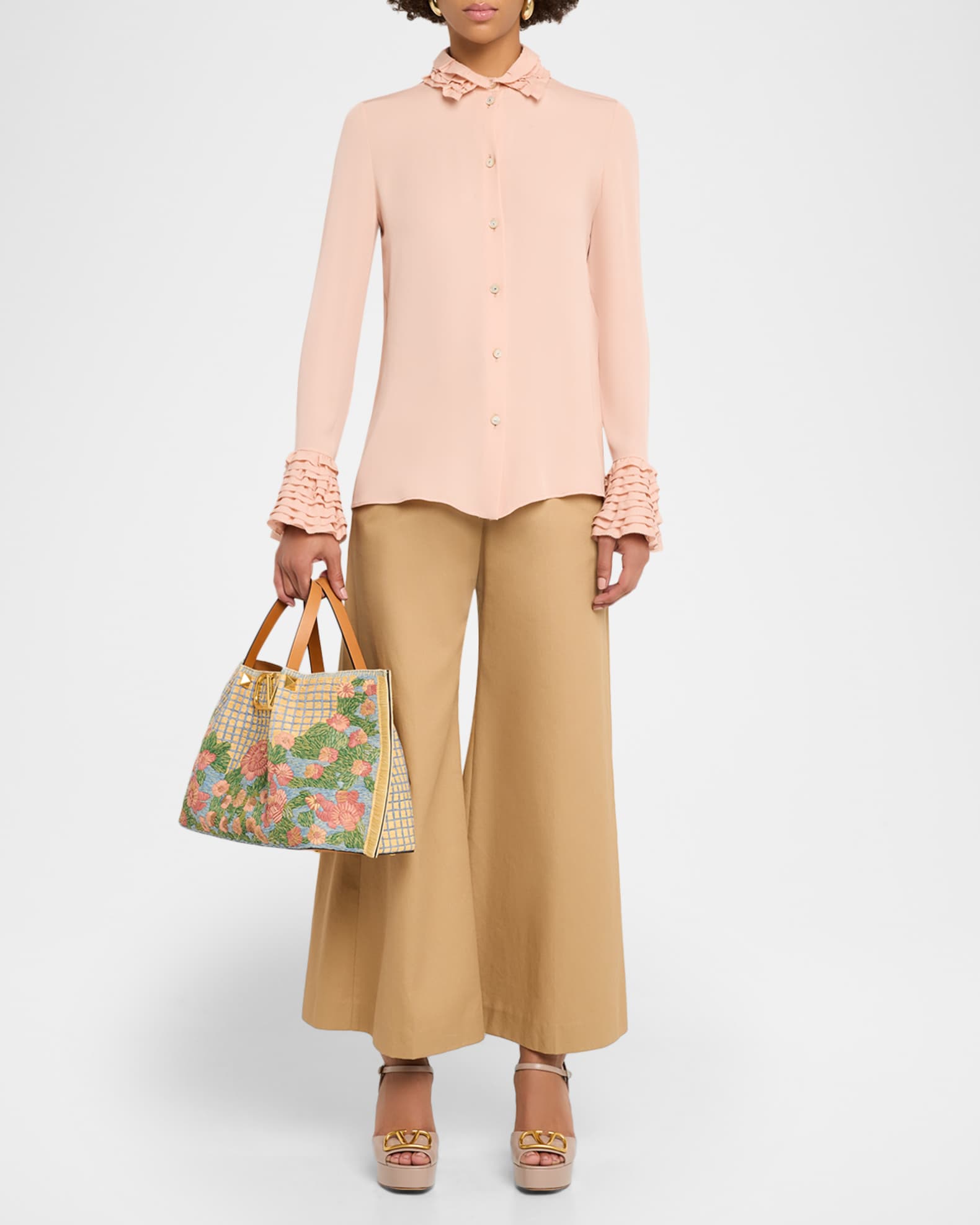 Valentino Garavani Floral-Embroidered Raffia Tote Bag | Neiman Marcus