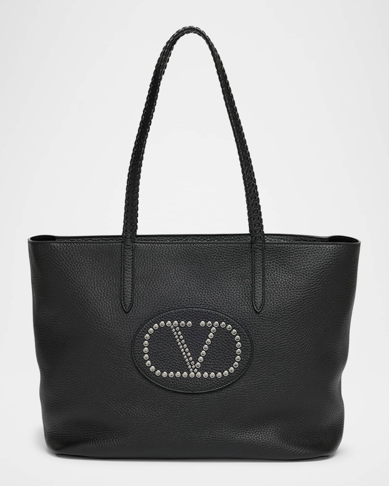 トートバッグ VALENTINO GARAVANI Black Leather Vlogo Handbag Valentino Garavani VLogo Side Shopping Bag in Nappa Calfskin