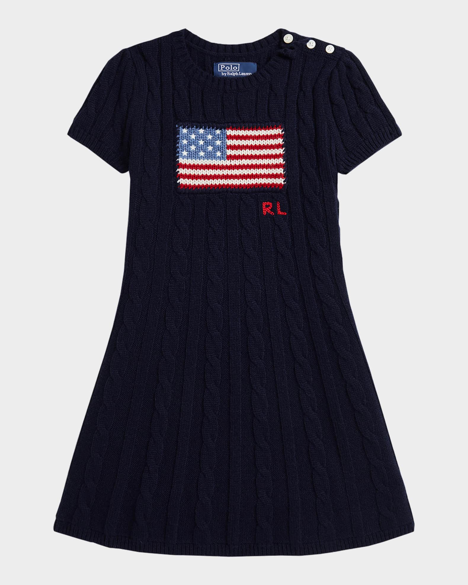 Girl's American Flag Cashmere Cable Knit Dress 0