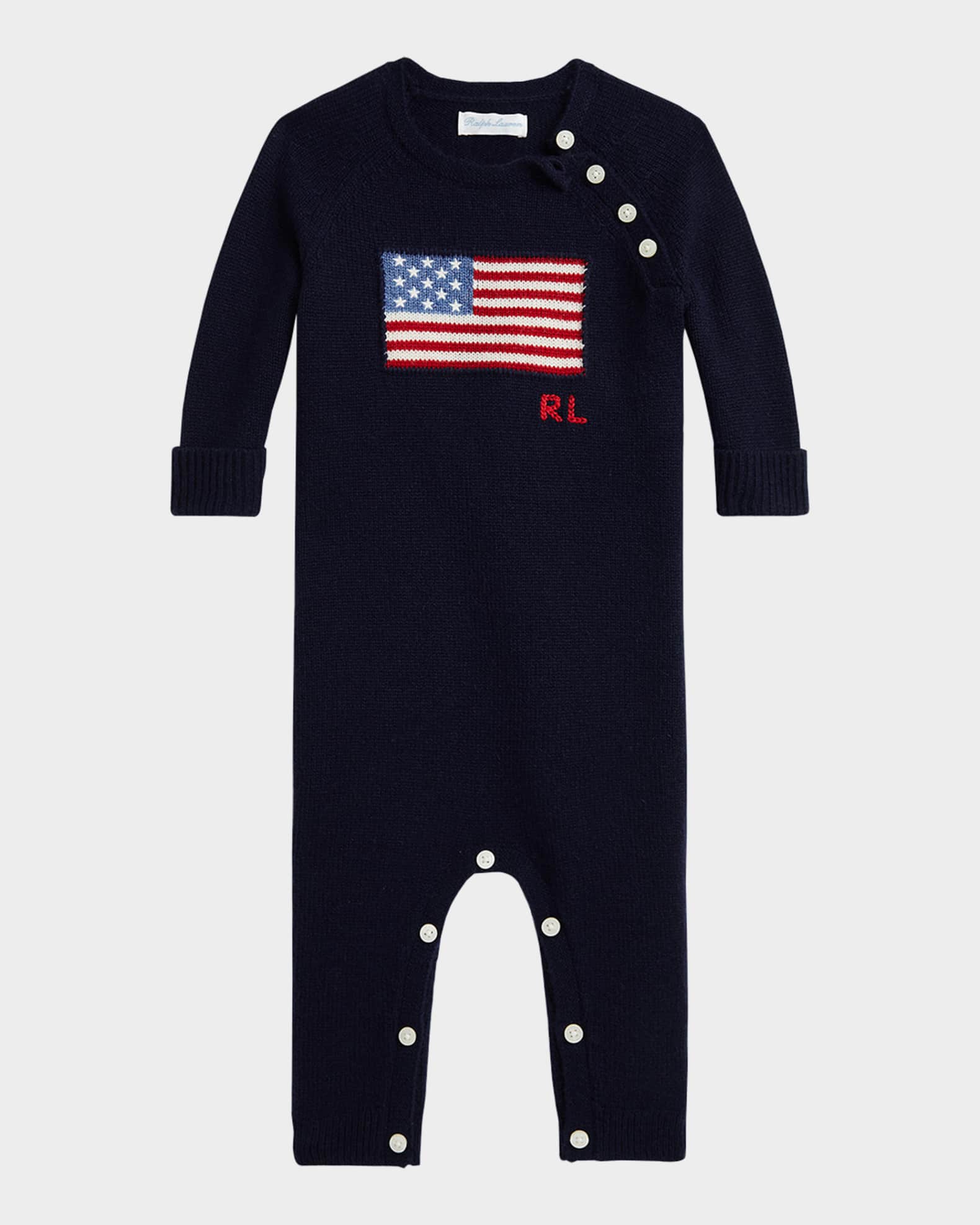 Boy's American Flag Cashmere Romper, Size Newborn-12M 0