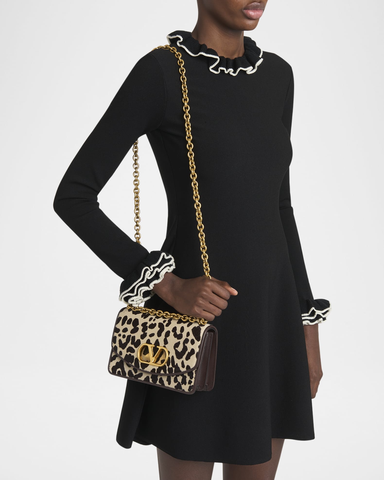 Valentino Garavani Vain Small Leopard Calf Hair Shoulder Bag