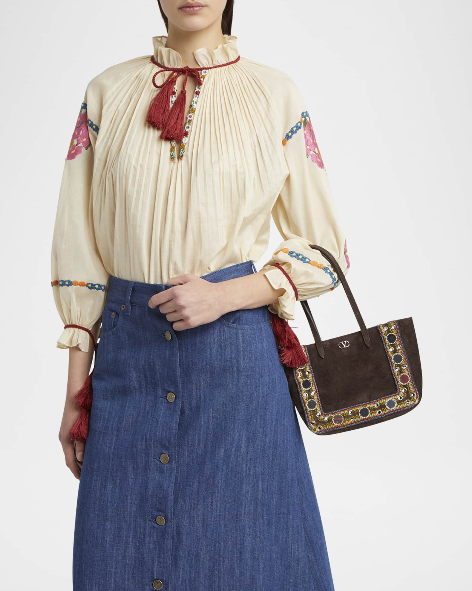 Valentino Garavani Nellcote Mirror-Embellished Suede Mini