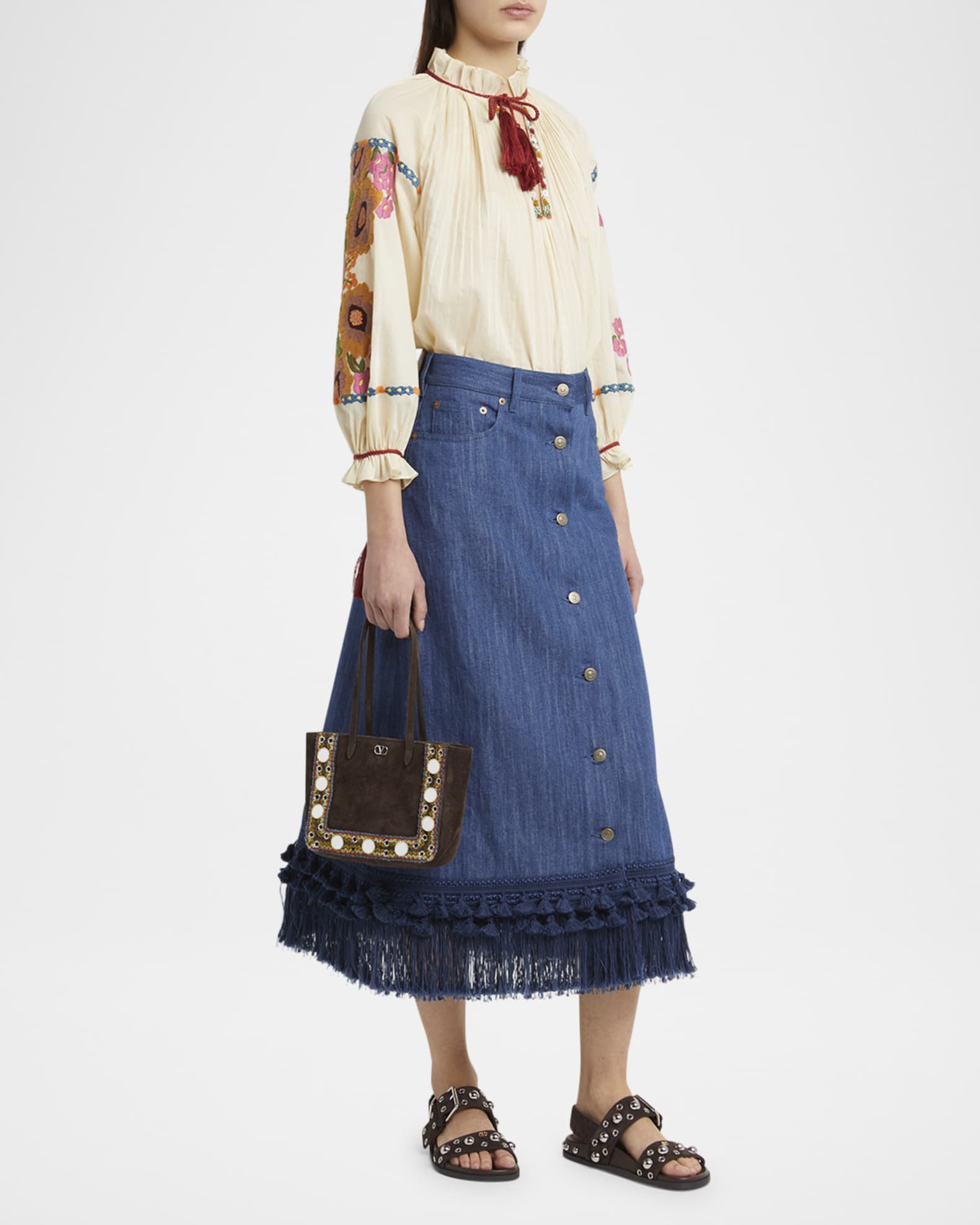 トートバッグ Valentino Garavani Nellcote Mini Tote Bag In Suede Valentino Garavani Nellcote Mirror-Embellished Suede Mini