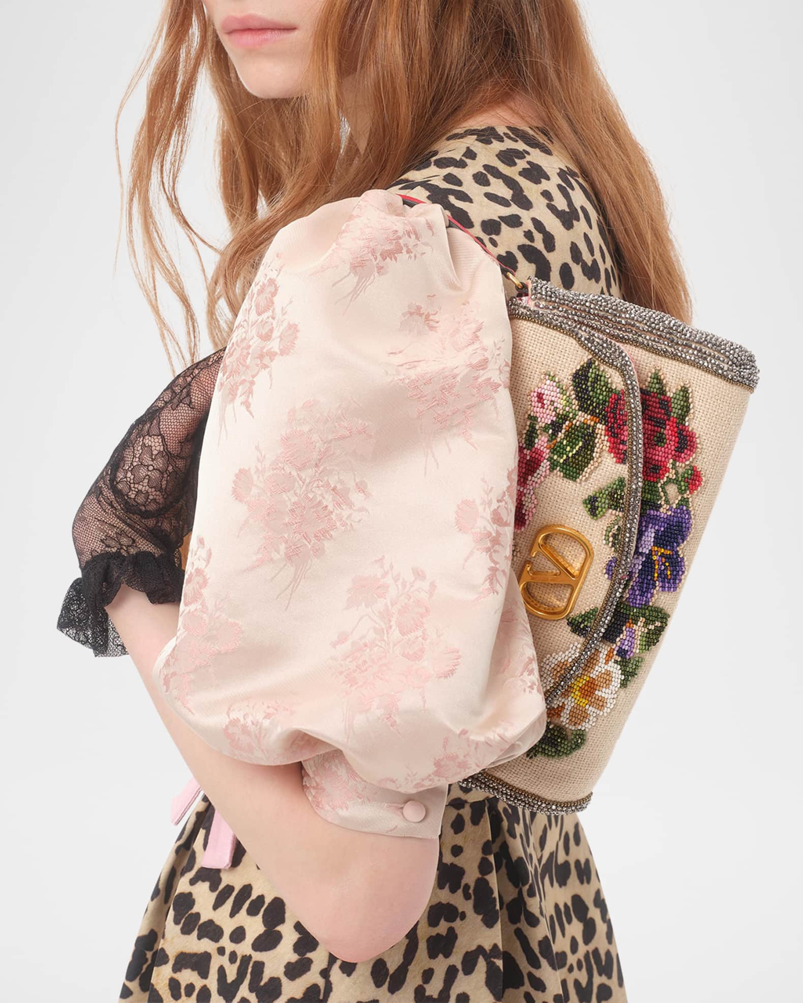VALENTINO GARAVANI ビーズバッグ 2点セット 花柄 Valentino Garavani Vain Floral Beaded Shoulder Bag | Neiman Marcus