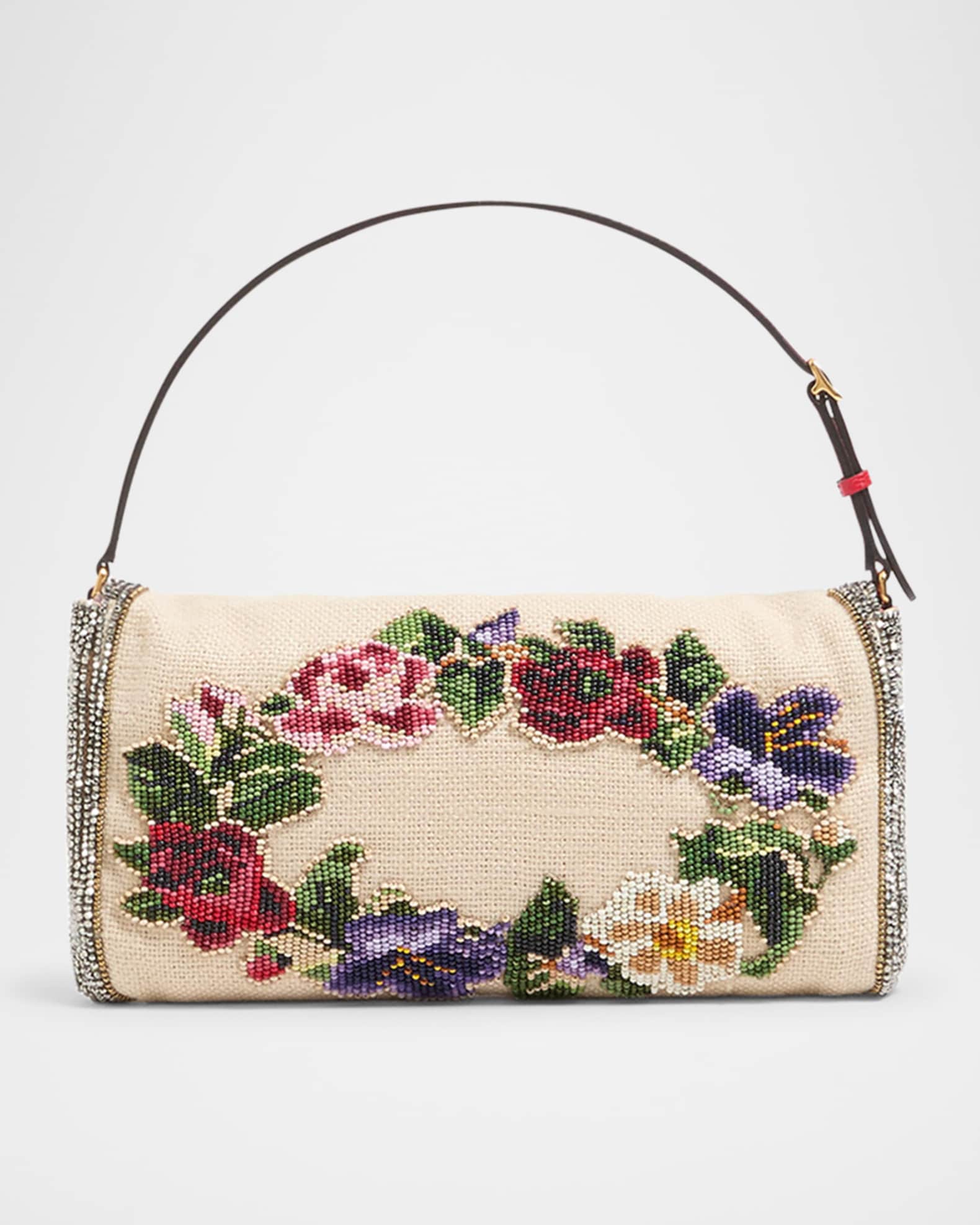 Valentino Garavani Vain Floral Beaded Shoulder Bag | Neiman Marcus