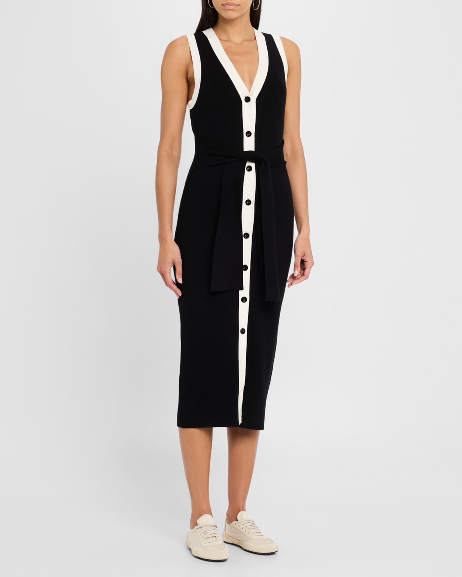 sleeveless tie front dress