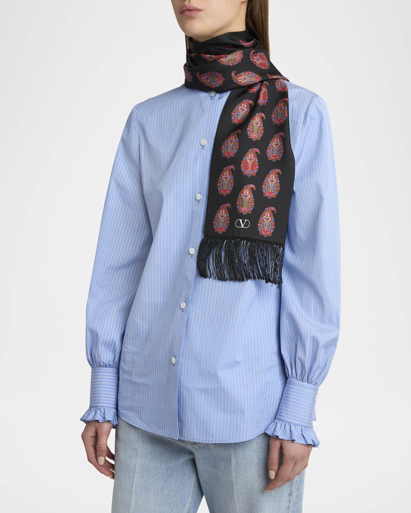 Valentino Garavani Paisley Twill Fringe Scarf | Neiman Marcus