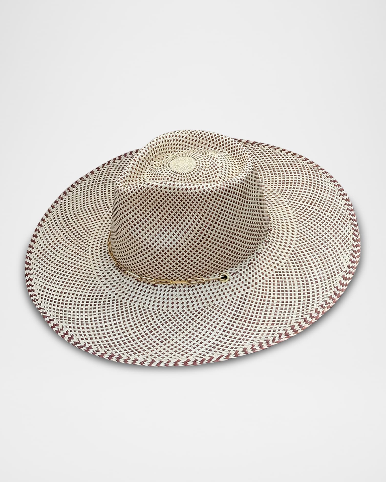 Austin Straw Fedora W/ Paper Clip Chain 0