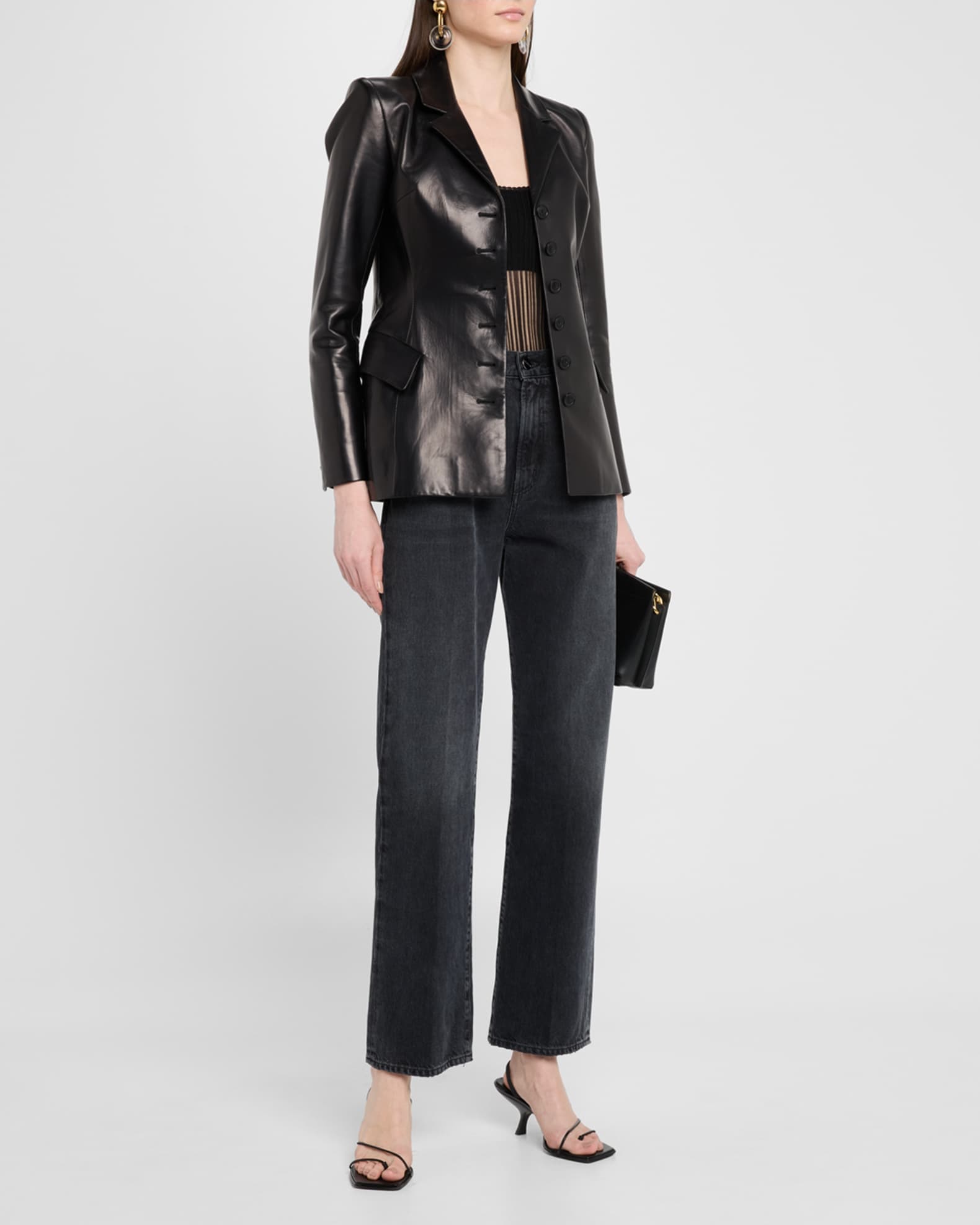 Morelli Leather Single-Breasted Bar Jacket - Thumbnail 2