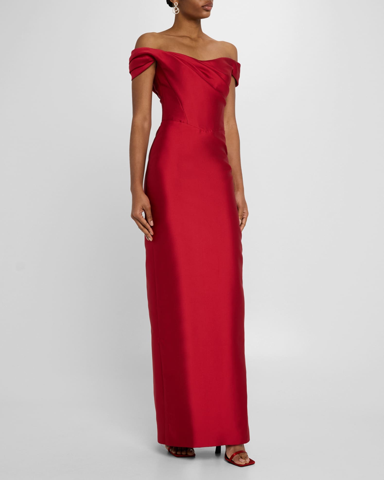 Draped Off-The-Shoulder Column Gown 1