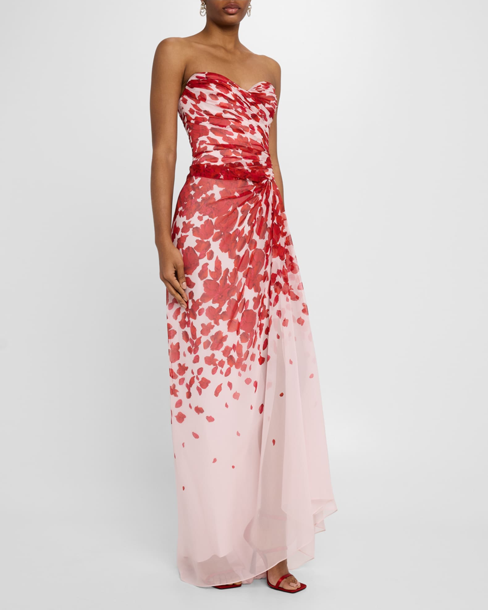 Strapless Draped Chiffon Slit Gown 1