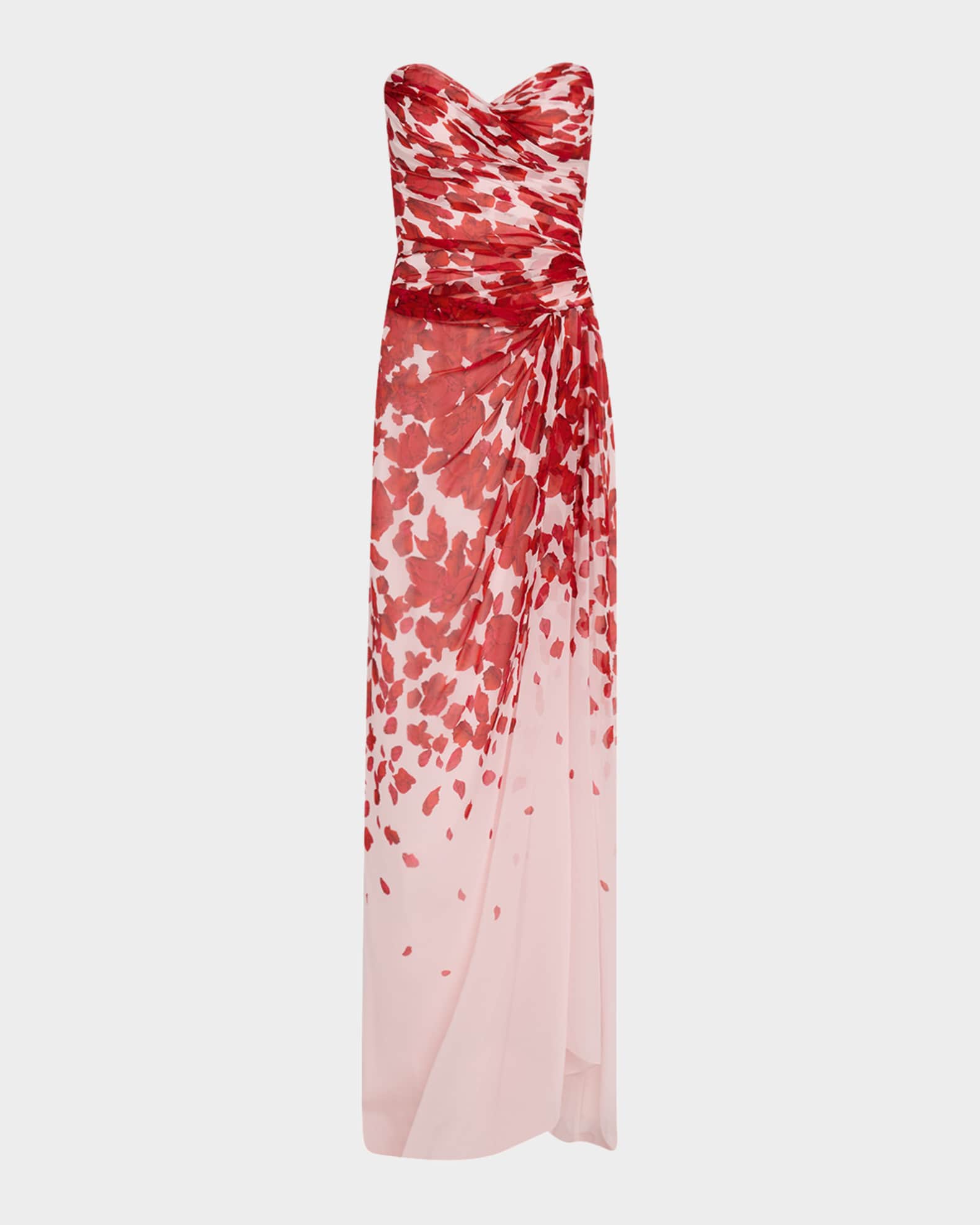 Strapless Draped Chiffon Slit Gown 0