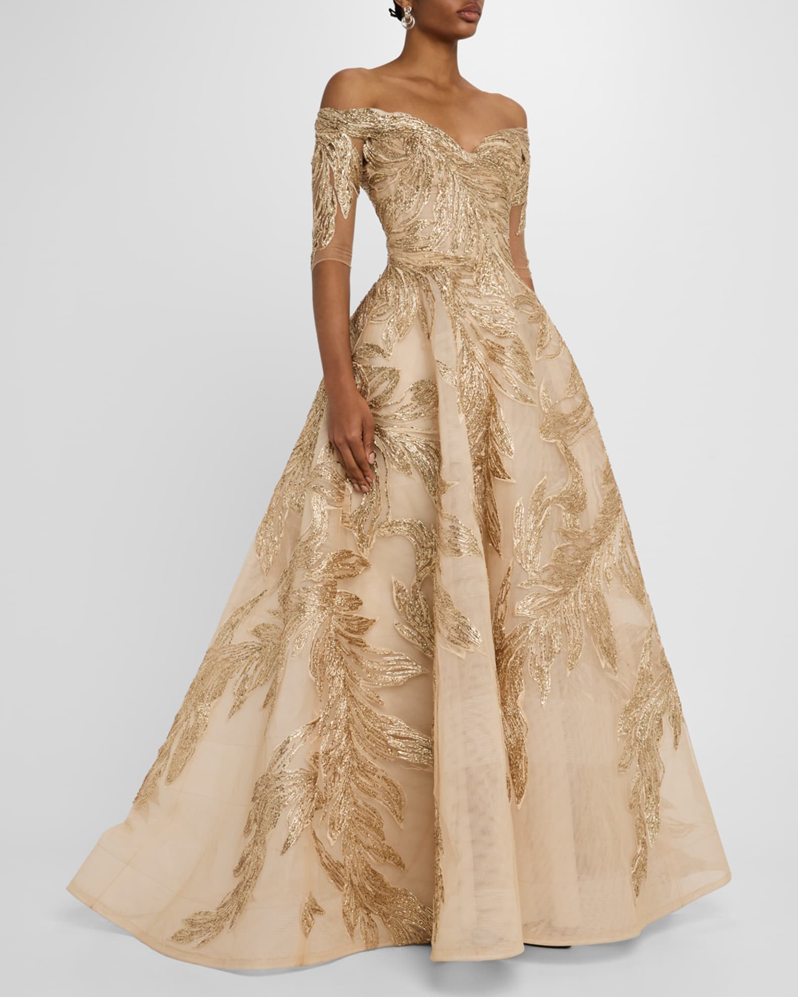Metallic Embroidered Off-The-Shoulder Ball Gown 1
