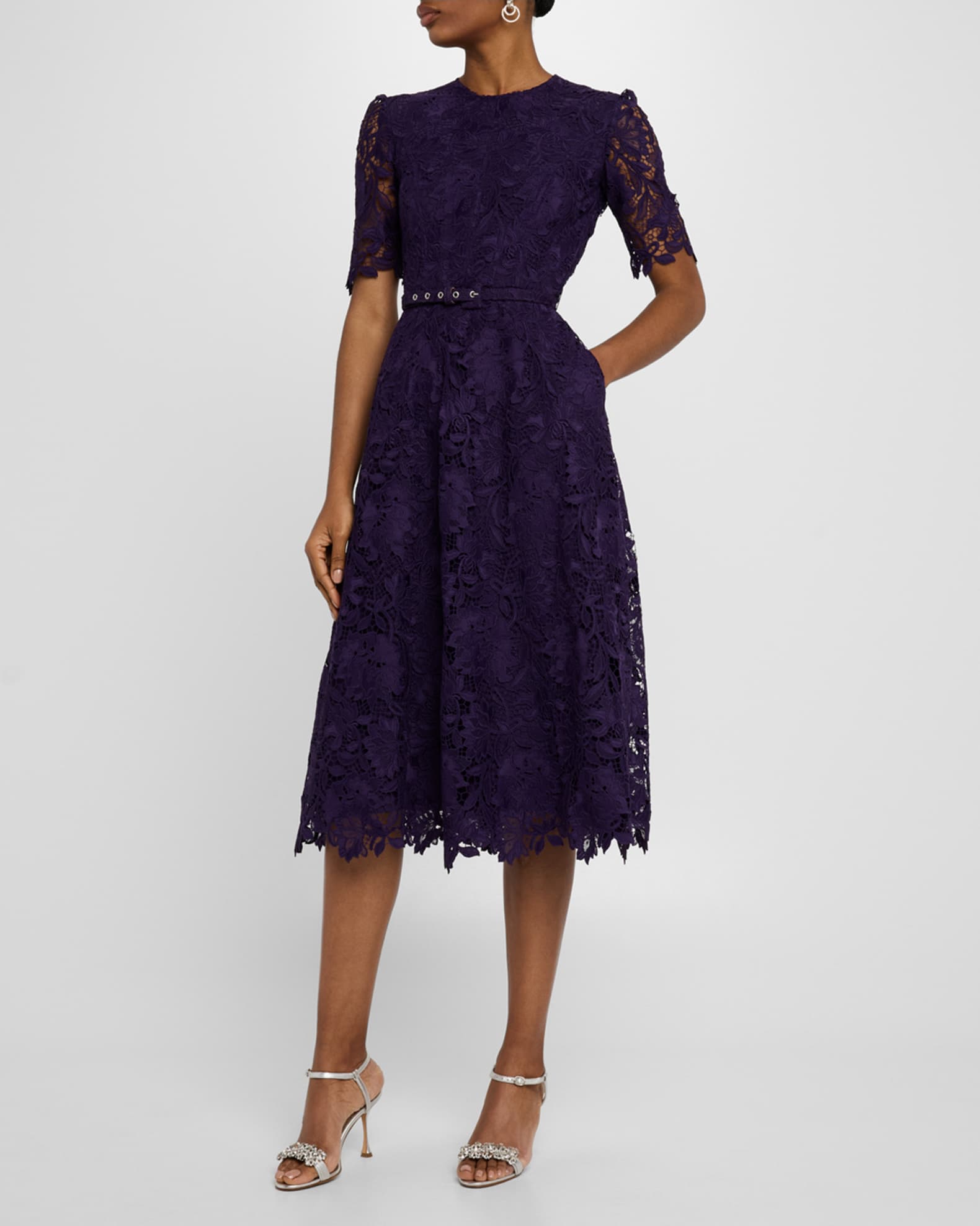 Floral Toile Lace Belted Midi Dress 1