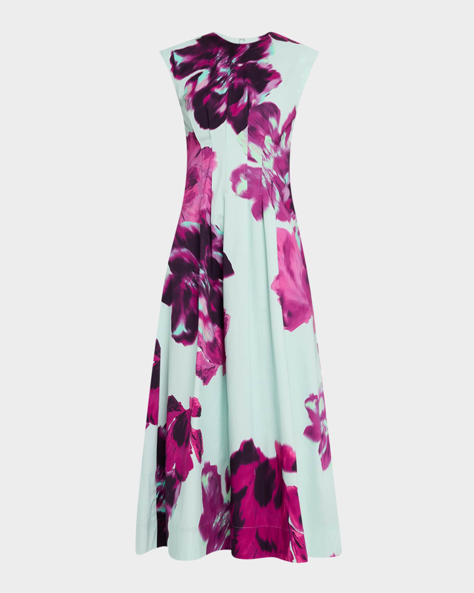 Electric Floral Print Poplin Pleated Midi Dress 0